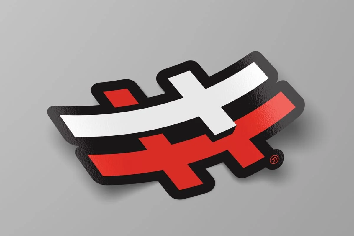 Red, white and black # cross sticker