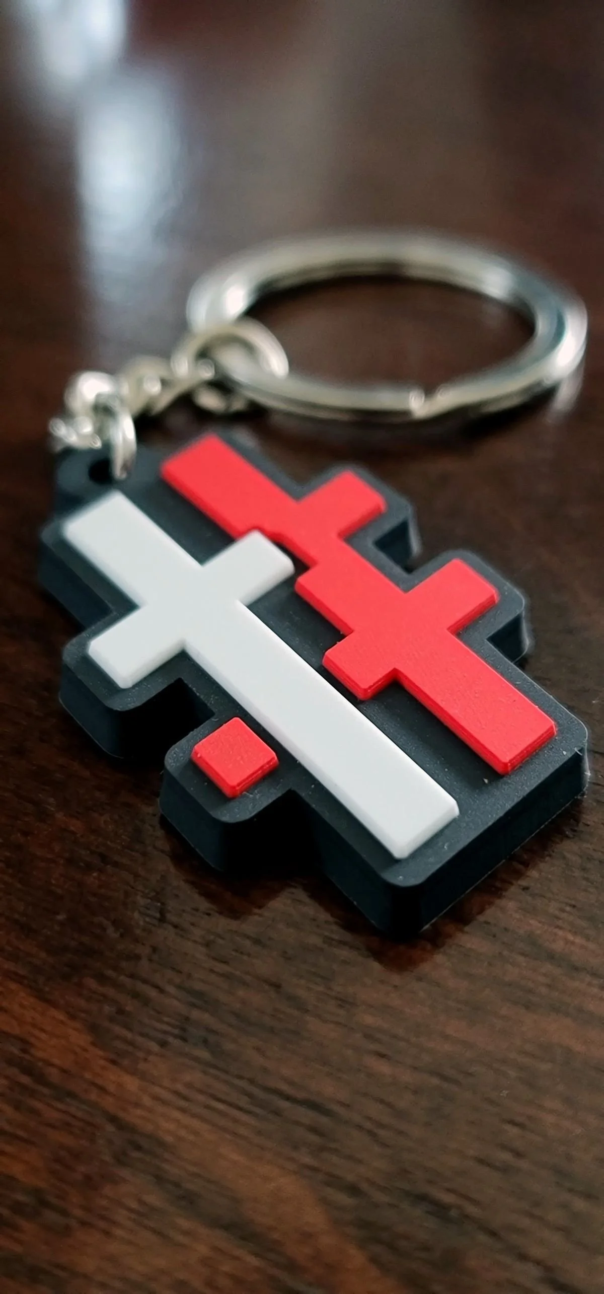 Red, white and black # cross keychain