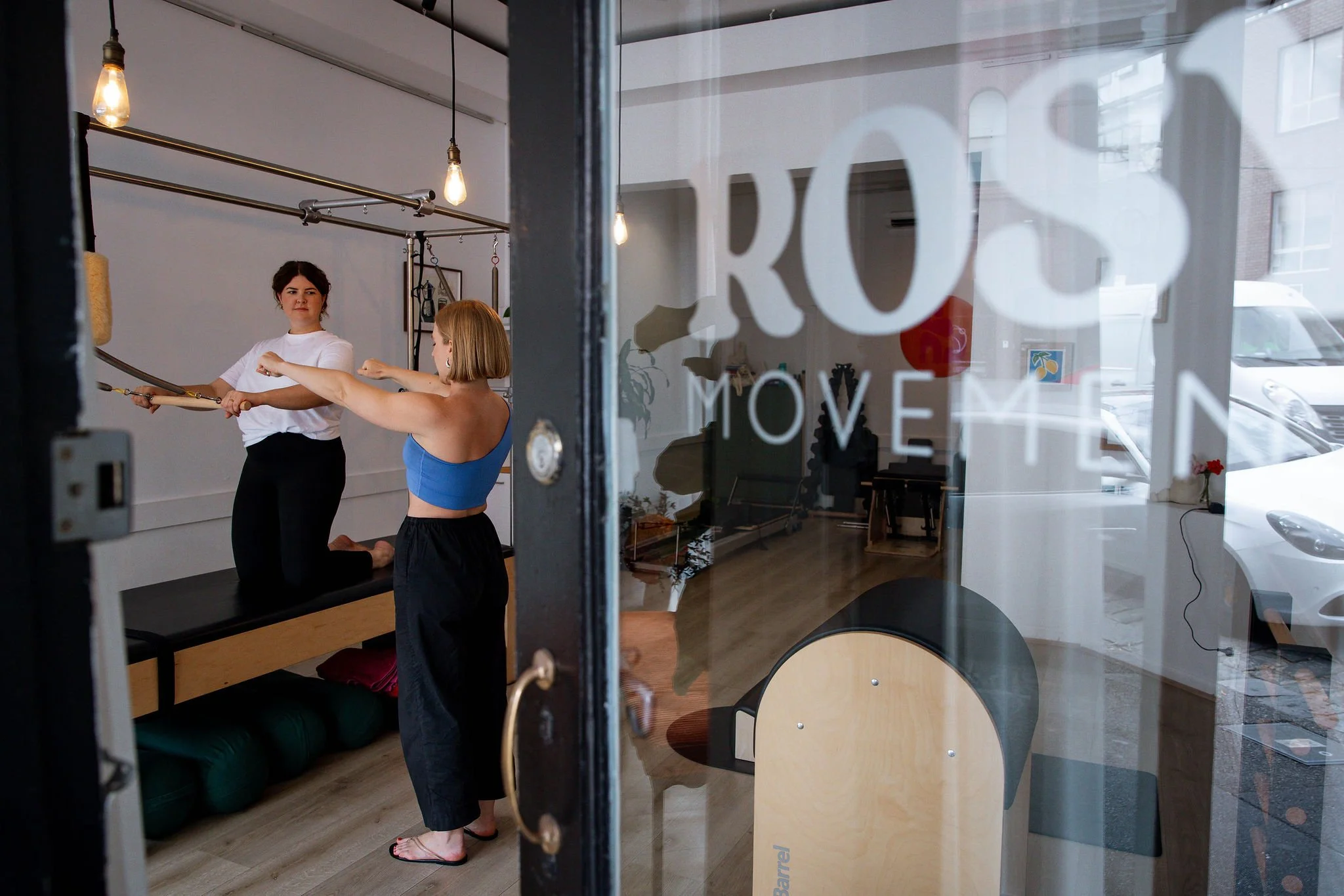 Instructor and client in Rosy Movement's private, mirror-free Pilates studio, 20 Smith St Collingwood