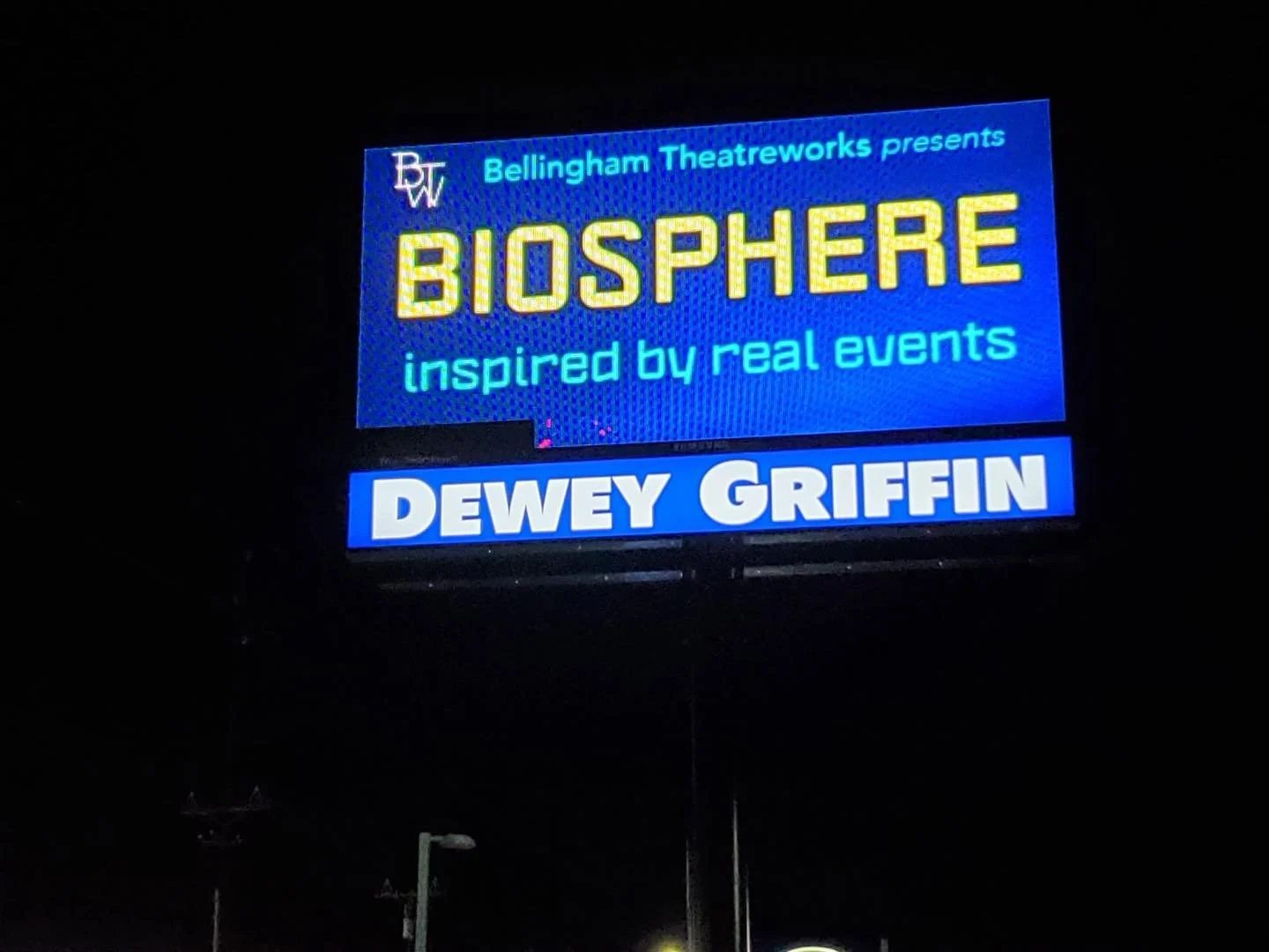 ✨Seeing our name in lights✨ Thanks to our friends at Dewey Griffin for the shoutout!

&ldquo;Biosphere&rdquo; opens this Friday!! Show times for this week are: 
Friday 1/16 at 7:30
Saturday 1/17 at 2:00 &amp; 7:30
Sunday 1/18 at 5:00

📍&ldquo;Biosph