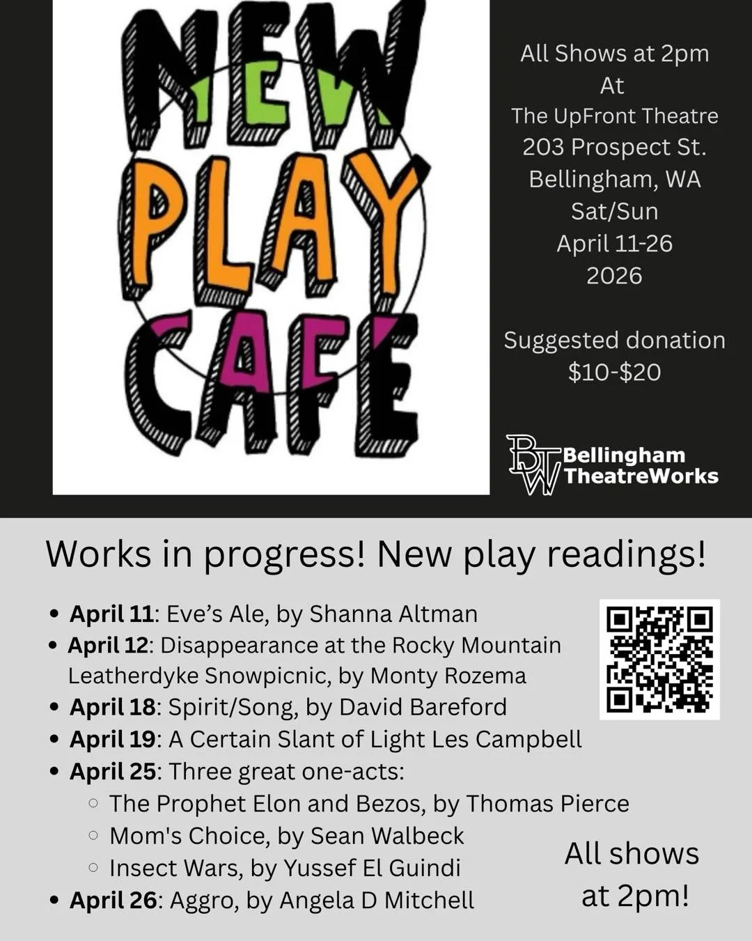 We are thrilled to announce the plays and playwrights selected for this year&rsquo;s &ldquo;New Play Cafe&rdquo;!!

Come enjoy new works in progress by local playwrights. All readings will play at @theupfront and entry is by donation.

Stay tuned for