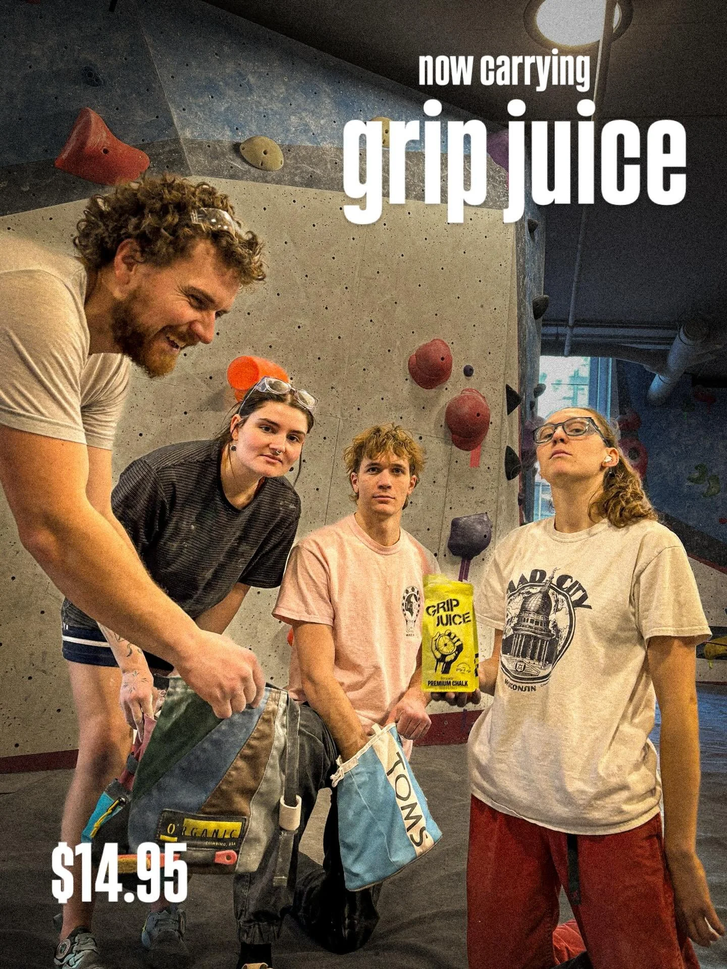 Now carrying setter-approved @gripjuice_ ! The founder got his start climbing at boulders east. $14.95 a pack and remember: members get %10 off and C4C members get 20% off our pro shop!