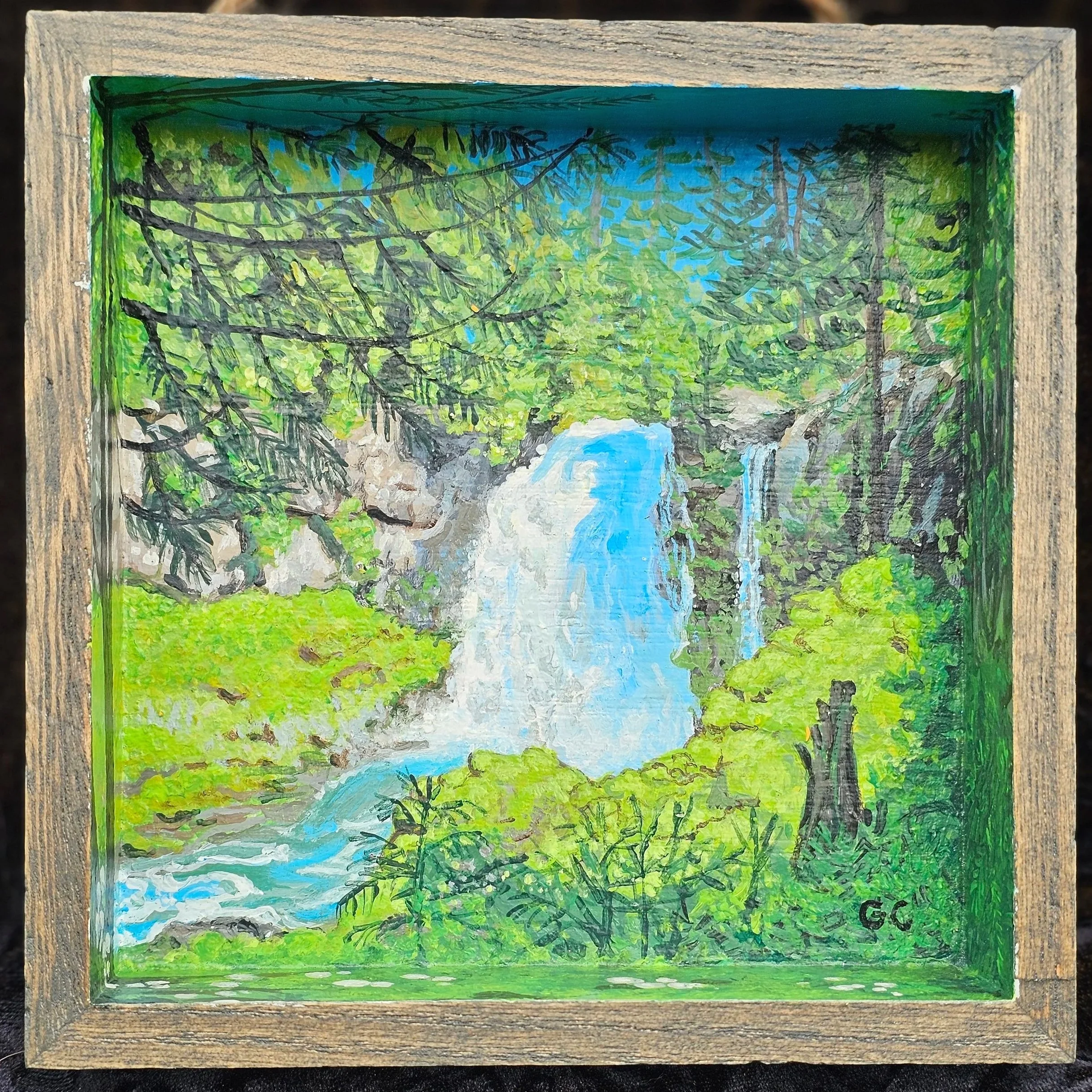 Sahalie Falls, acrylic on wood 2025