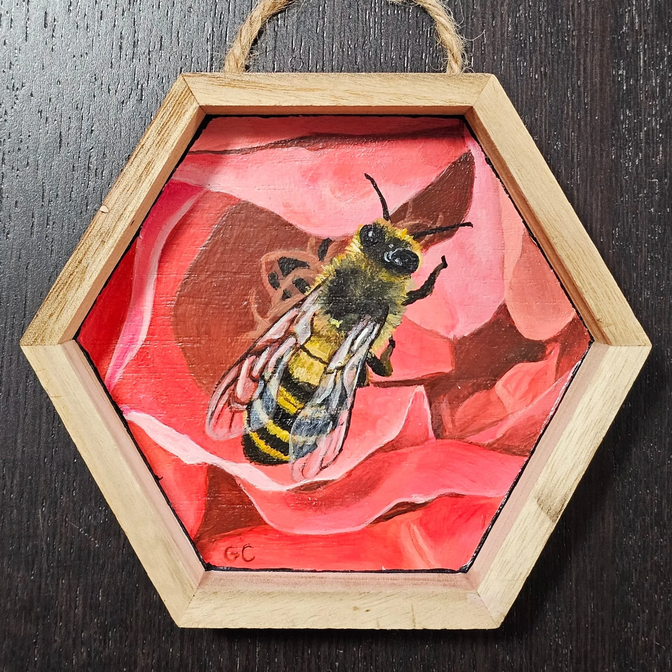 Bee at rest, acrylic on wood 2025
