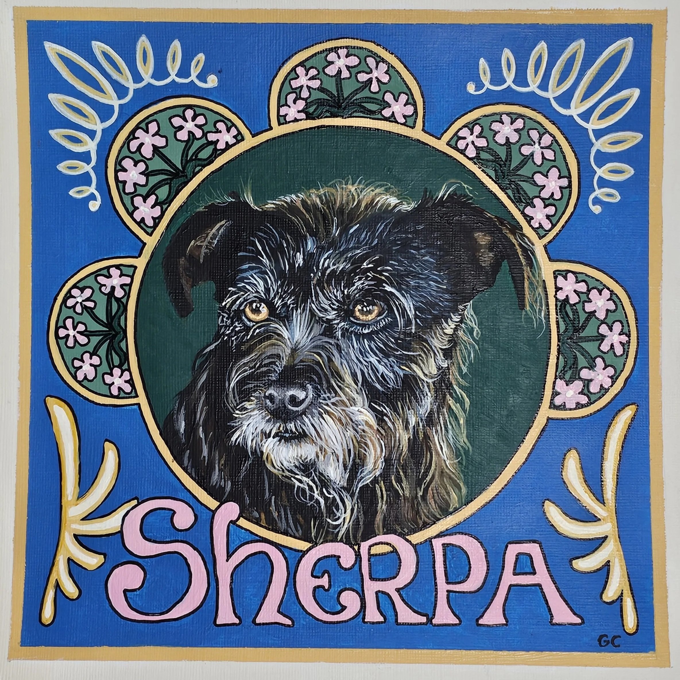 Sherpa, 12 x 12 acrylic on canvas paper, 2024