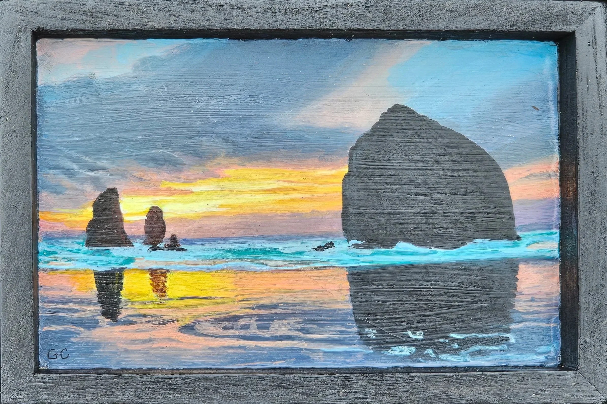 Cannon Beach OR, 3.25 x 5.25 inches, acrylic on wood, 2025