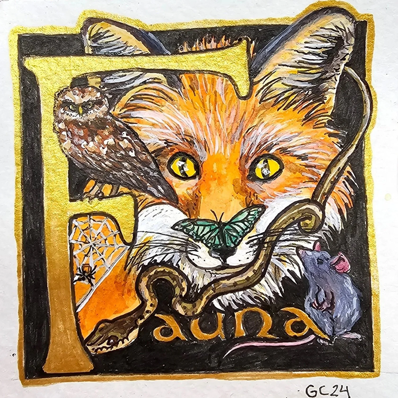 Fauna illustration, ink and watercolor, 2024