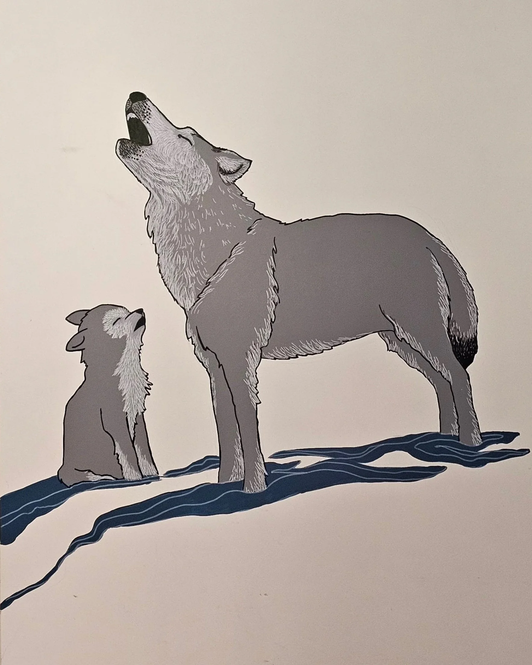 Wolves: mural on a closet door, latex and acrylic paint, 2024