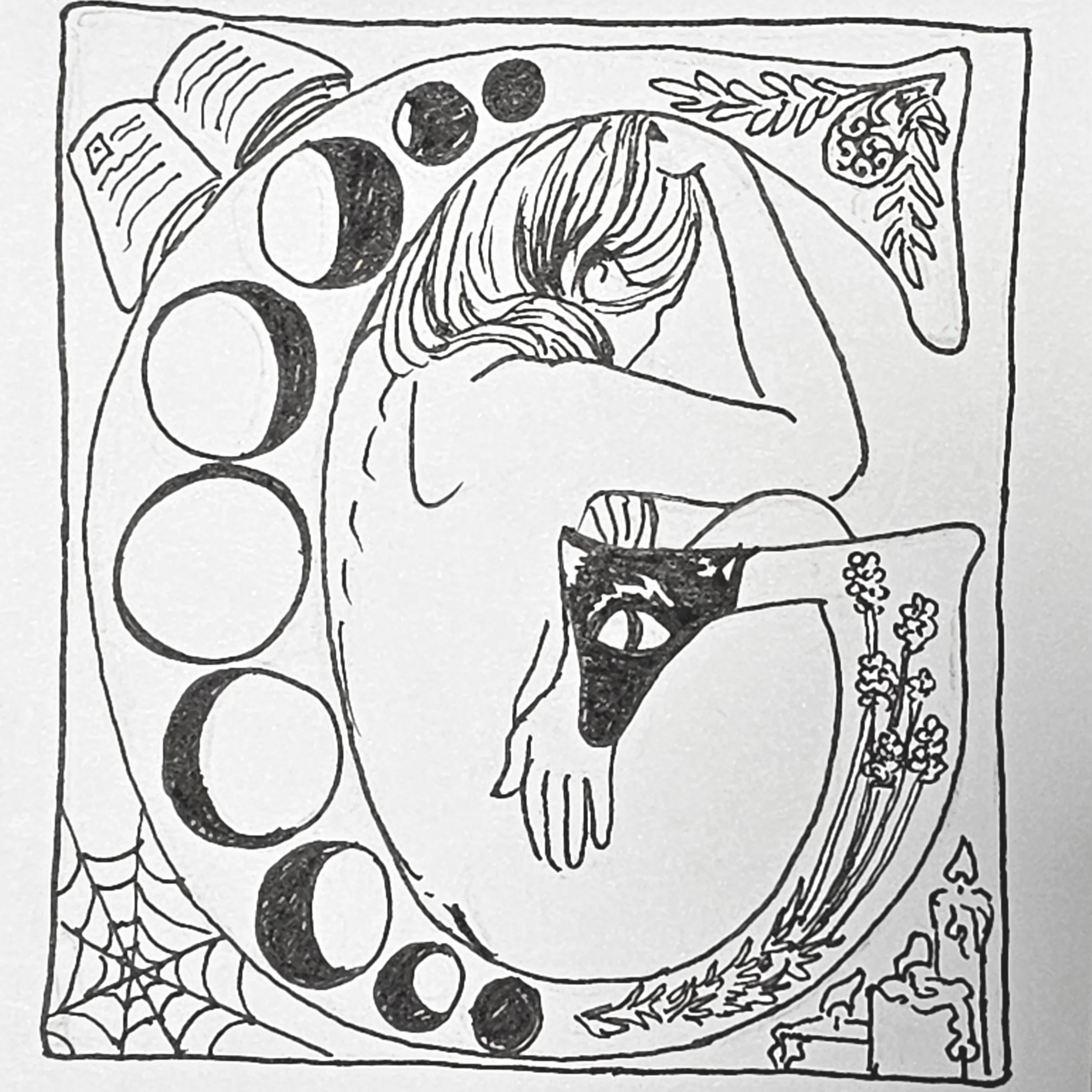 Illuminated letter G: a cycle, pen and ink, 2023