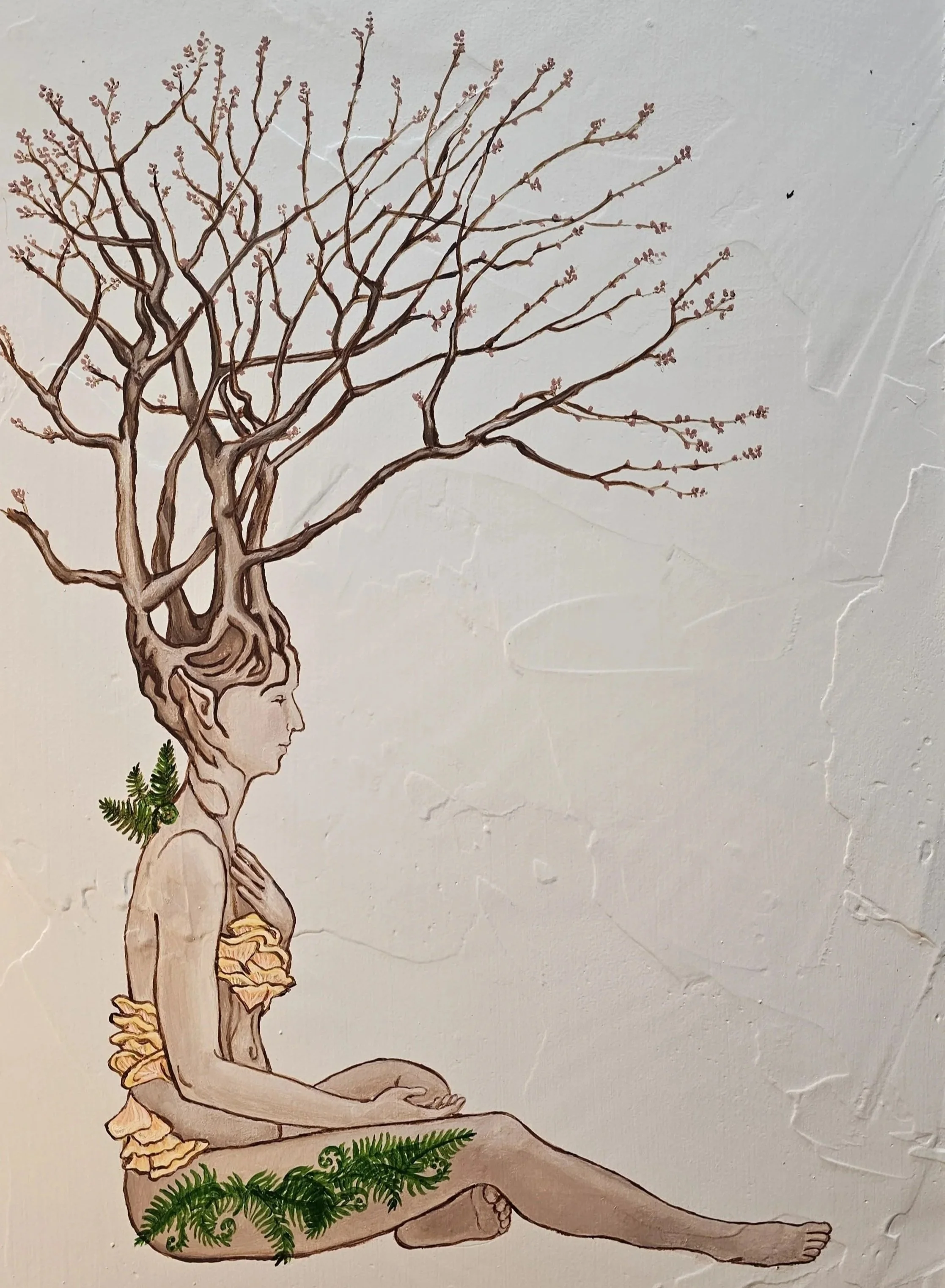 Waking Dryad, acrylic on plaster, 2023