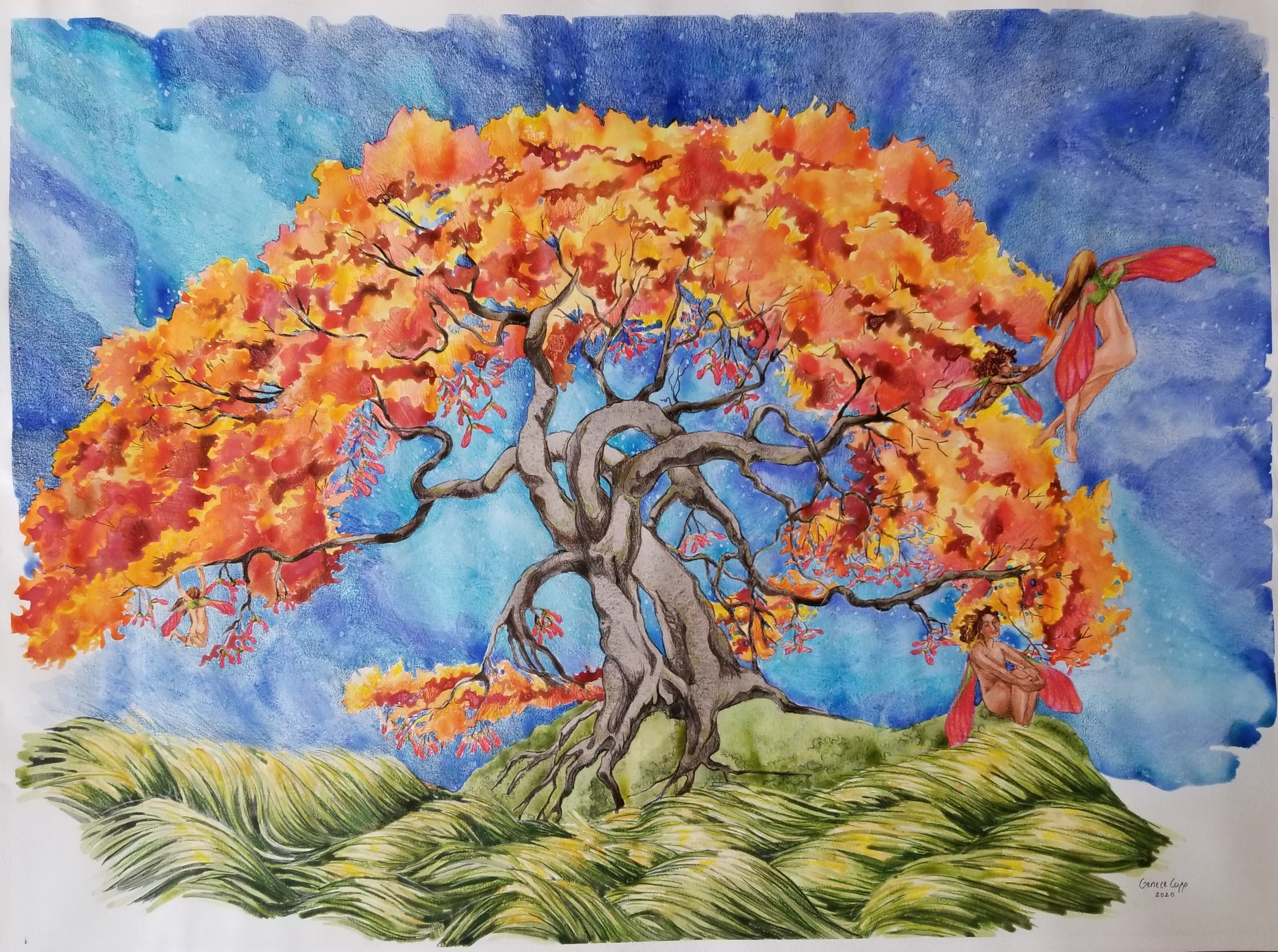 The Holy Tree: Keats Two Trees. watercolor and colored pencil, 2021