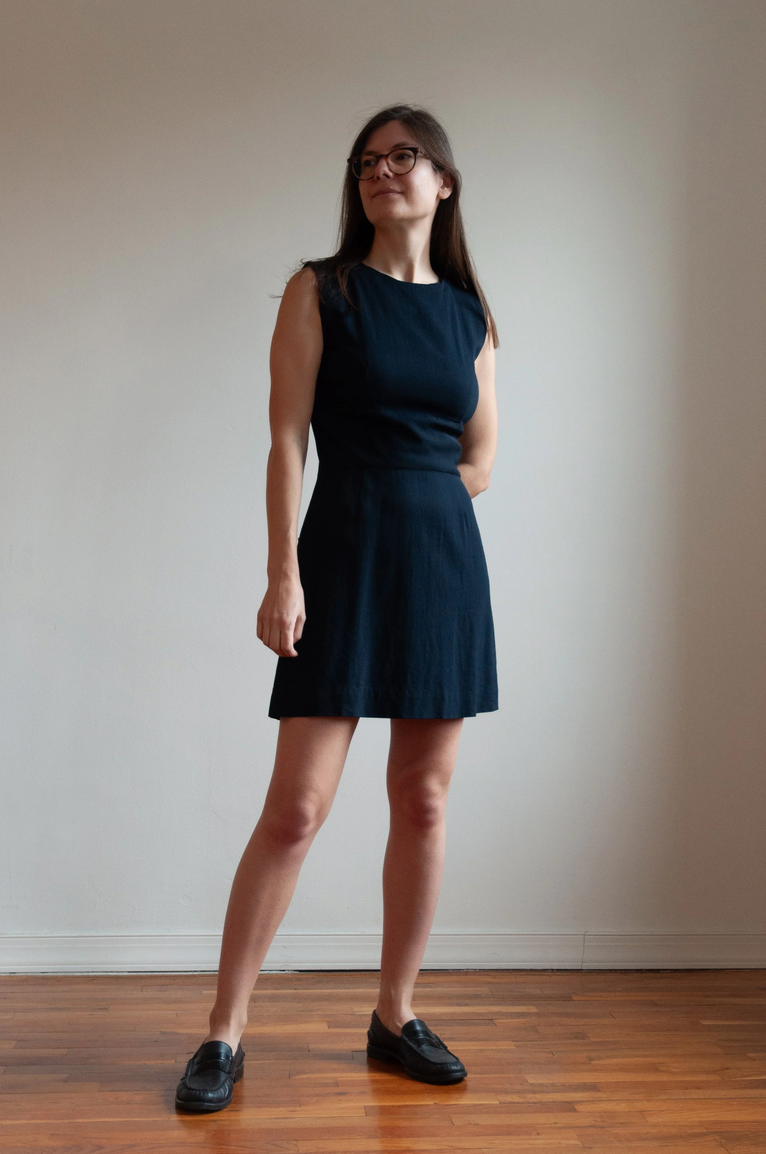 Dress: Vintage Simplicity pattern 8087; unknown navy fabric. 