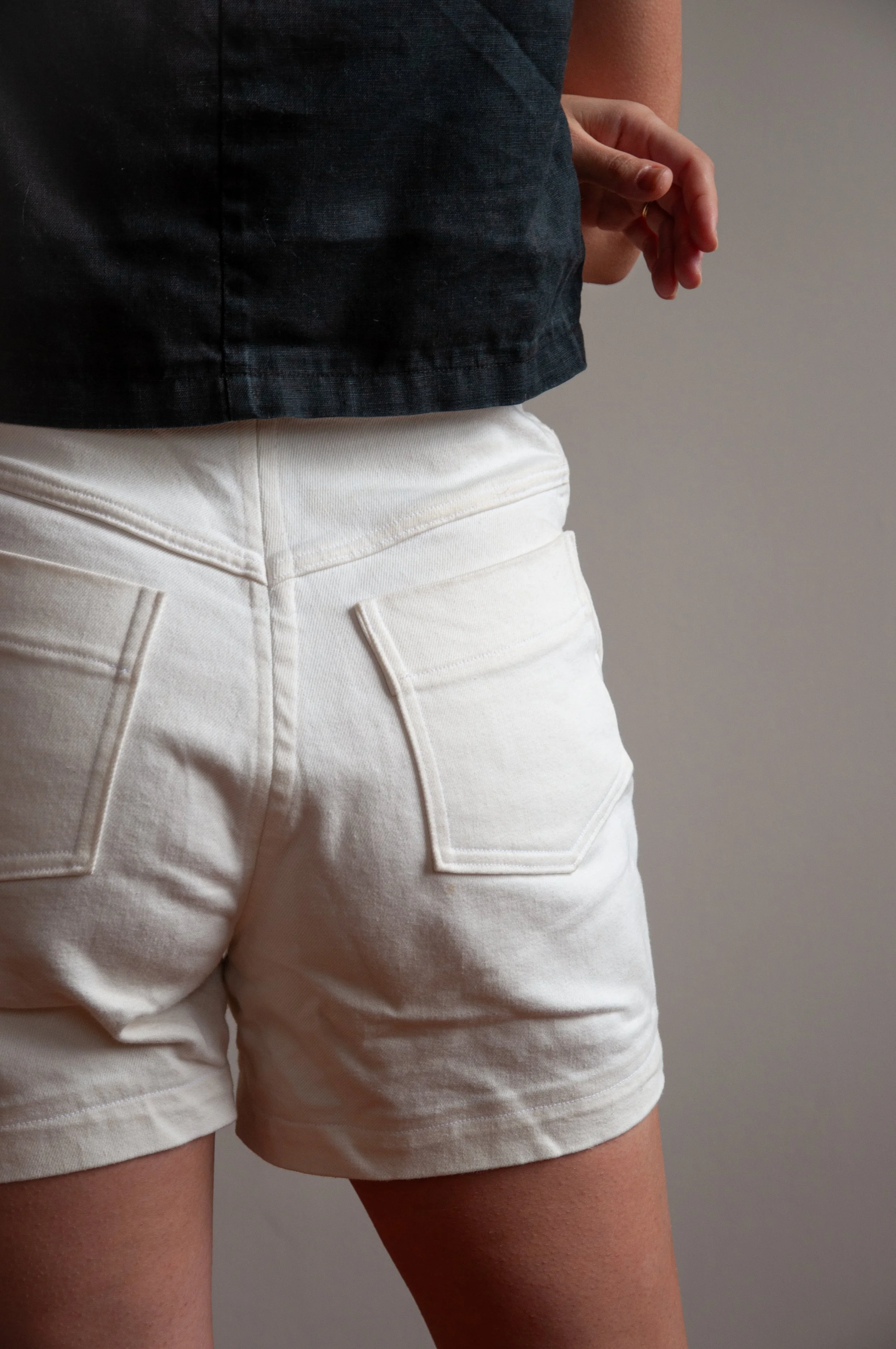 Shorts: Vintage McCall's "5 Hour Jeans" pattern; deadstock white denim.