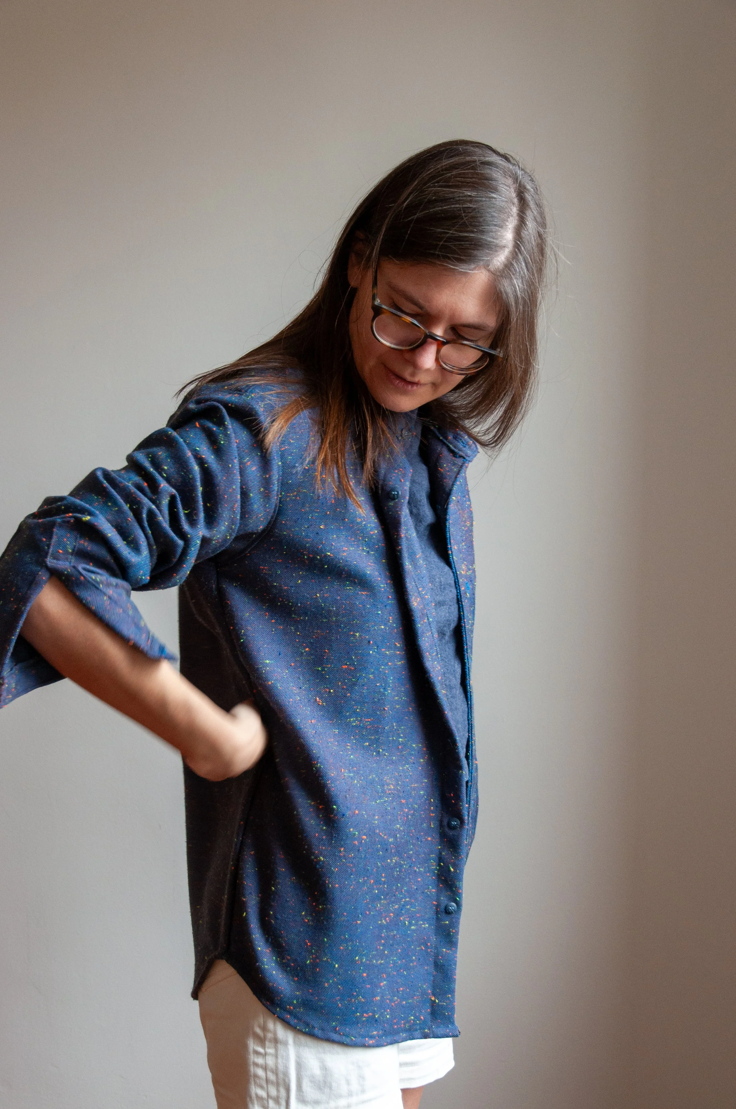 Shirt: Pattern by Toshio Kaneko; deadstock "galaxy tweed" fabric.