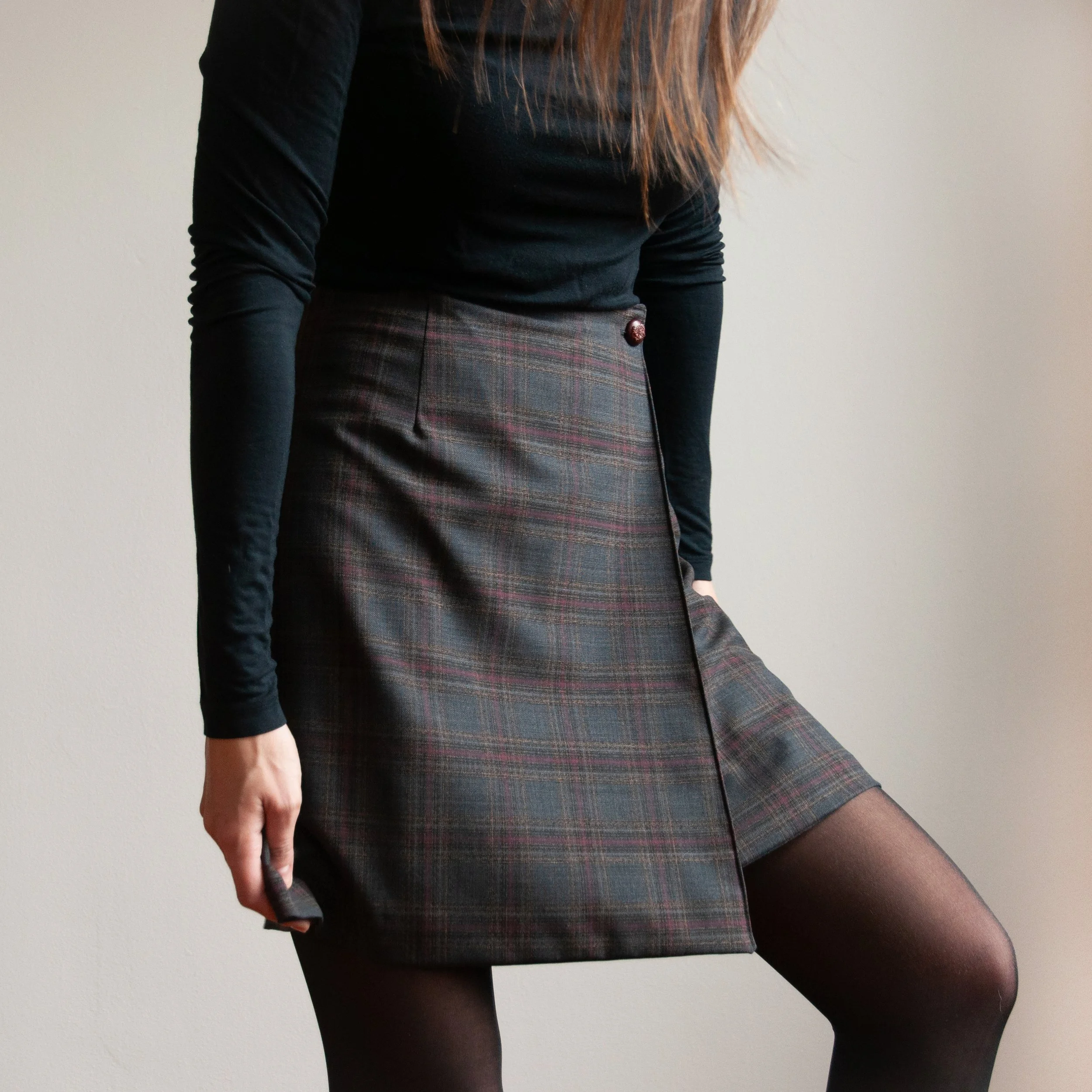 Skirt: Vintage McCall's "1 Hour Skirt" pattern; deadstock tartan-style fabric.