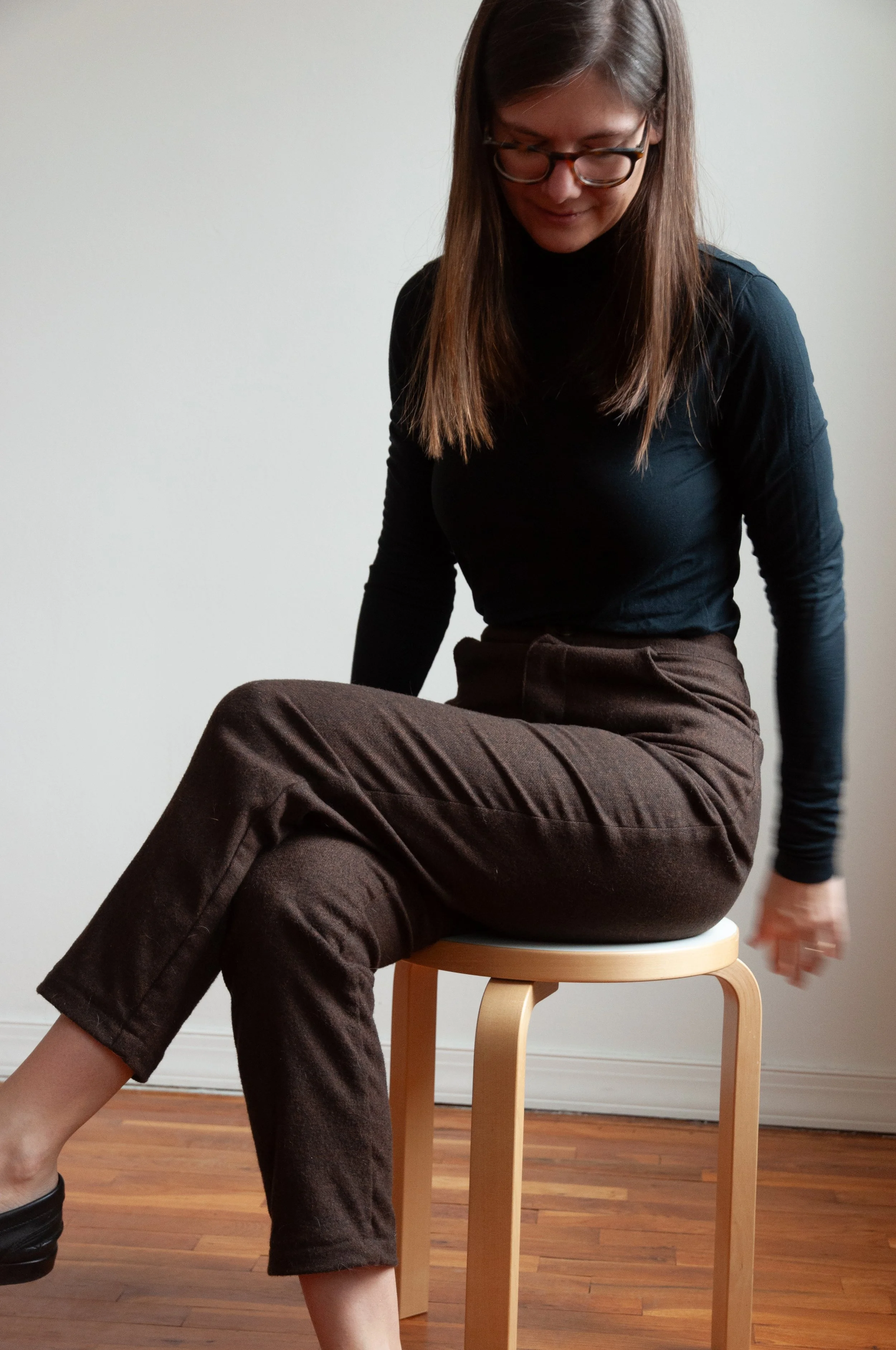 Pants: modified vintage McCall's "5 Hour Jeans" pattern; brown wool.