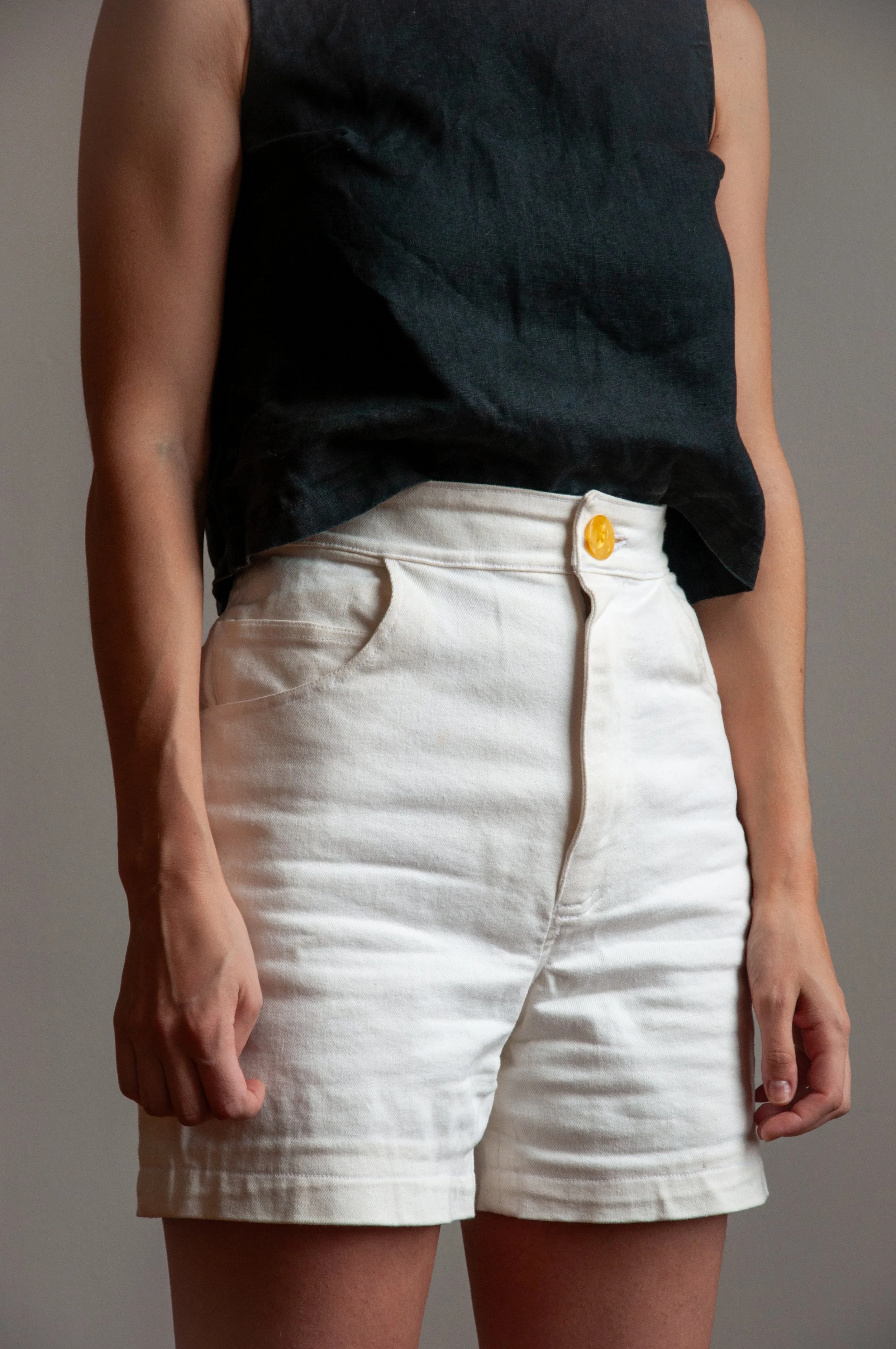 Shorts: Vintage McCall's "5 Hour Jeans" pattern; deadstock white denim.