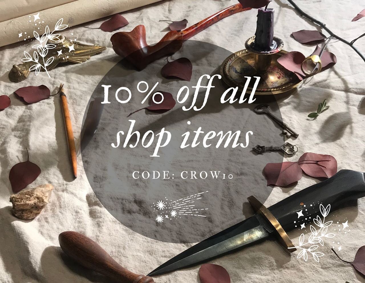 First time I&rsquo;ve made a code! I call this one Crow&rsquo;s Fancy, and you get 10% off all shop items when CROW10 is applied at checkout. This code expires on Saturday, June 4th at midnight. (Also I wanted to sneak in some other details of my rec