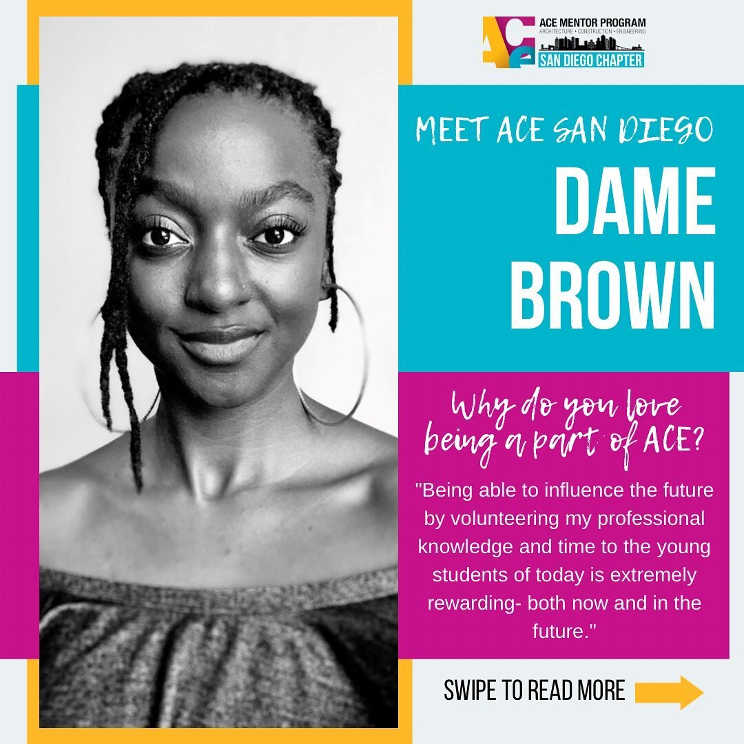 Meet @DameTheCM (Dame Brown), one of our team leaders for E3 Civic Highschool! 

Dame is a Construction Engineer at @wsp.usa and has been a part of ACE Mentor San Diego since 2019. Thank you, Dame, for sharing your professional knowledge with our stu