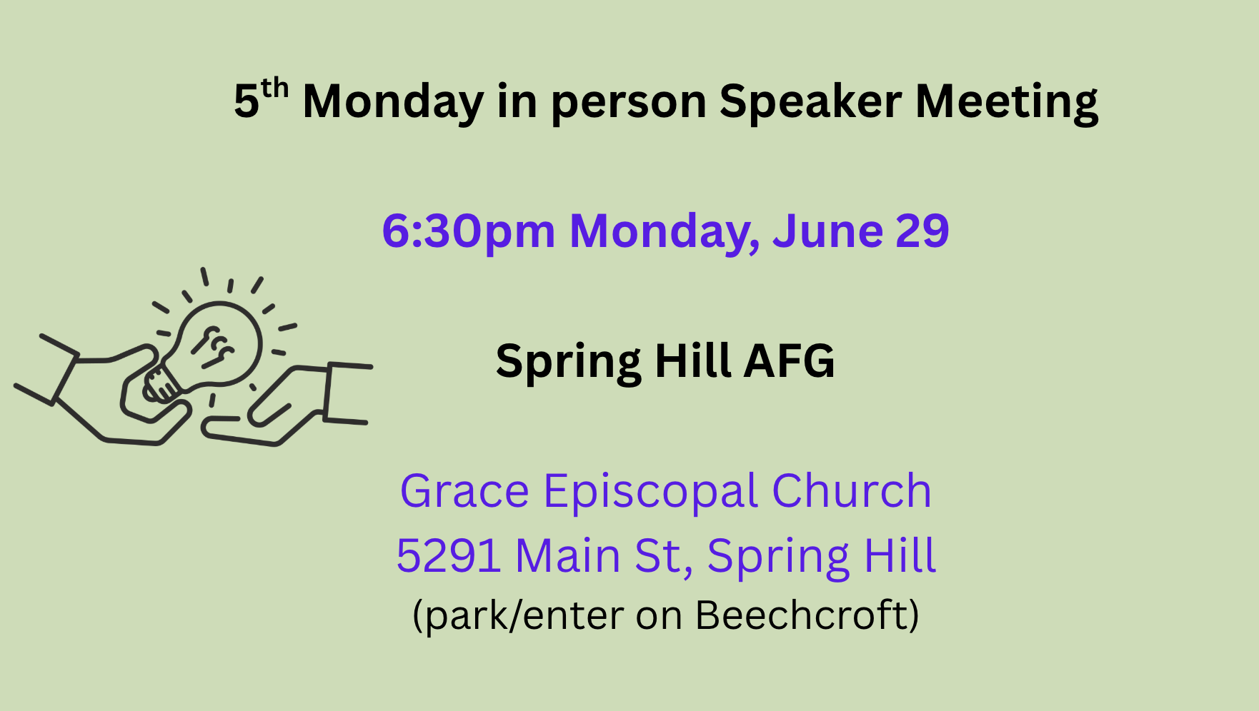 Spring Hill In person-5th Monday speaker mtg