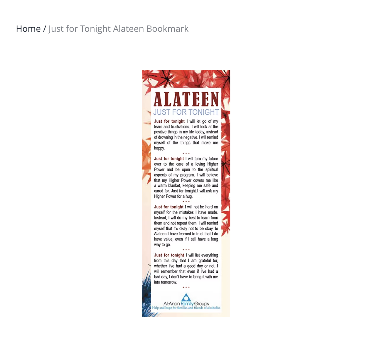 M-82 Just for Tonight Bookmark - Alateen