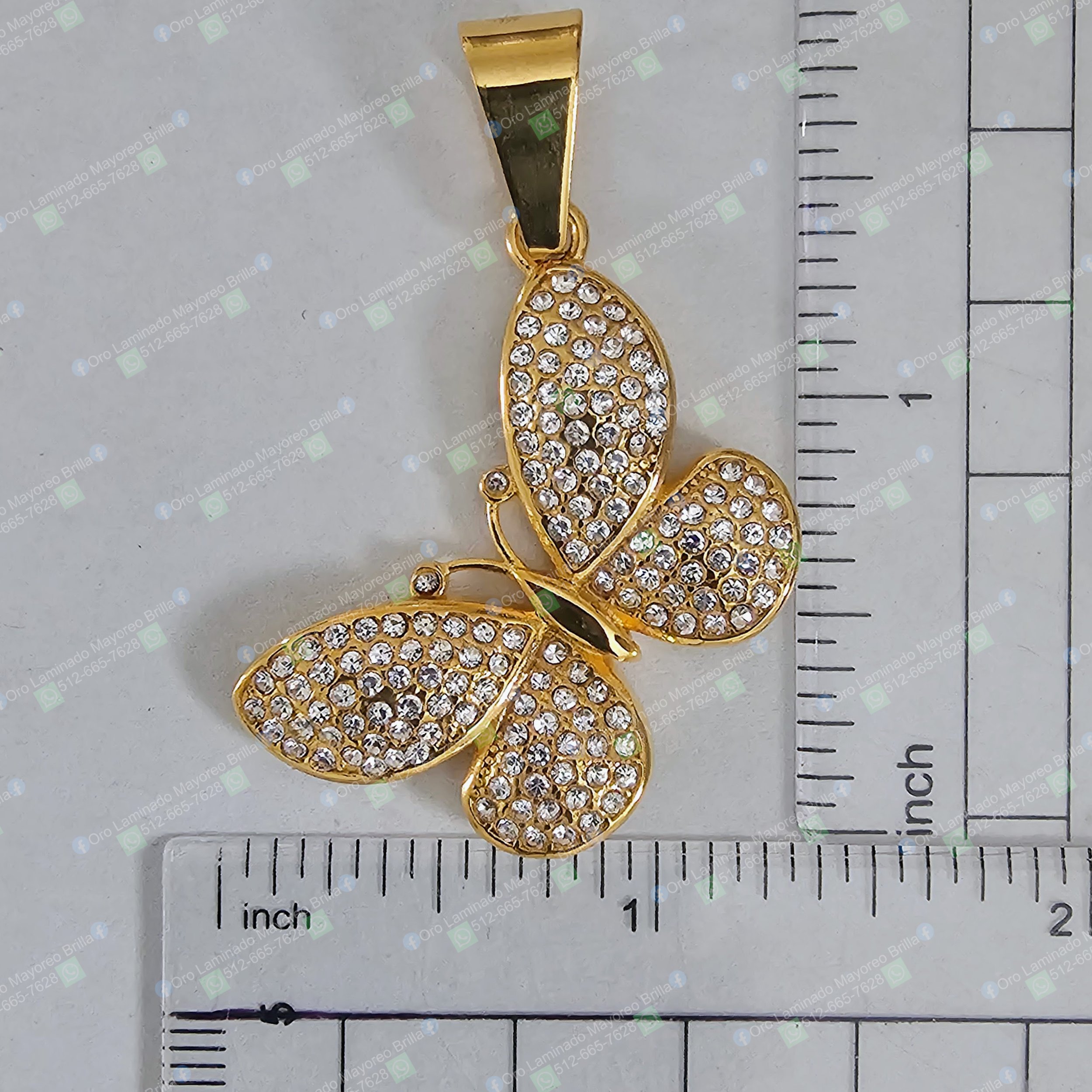 Dije Mariposa con Piedras de Acero Inoxidable Color Oro | Butterfly Pendant with Stones Stainless Steel Gold Color