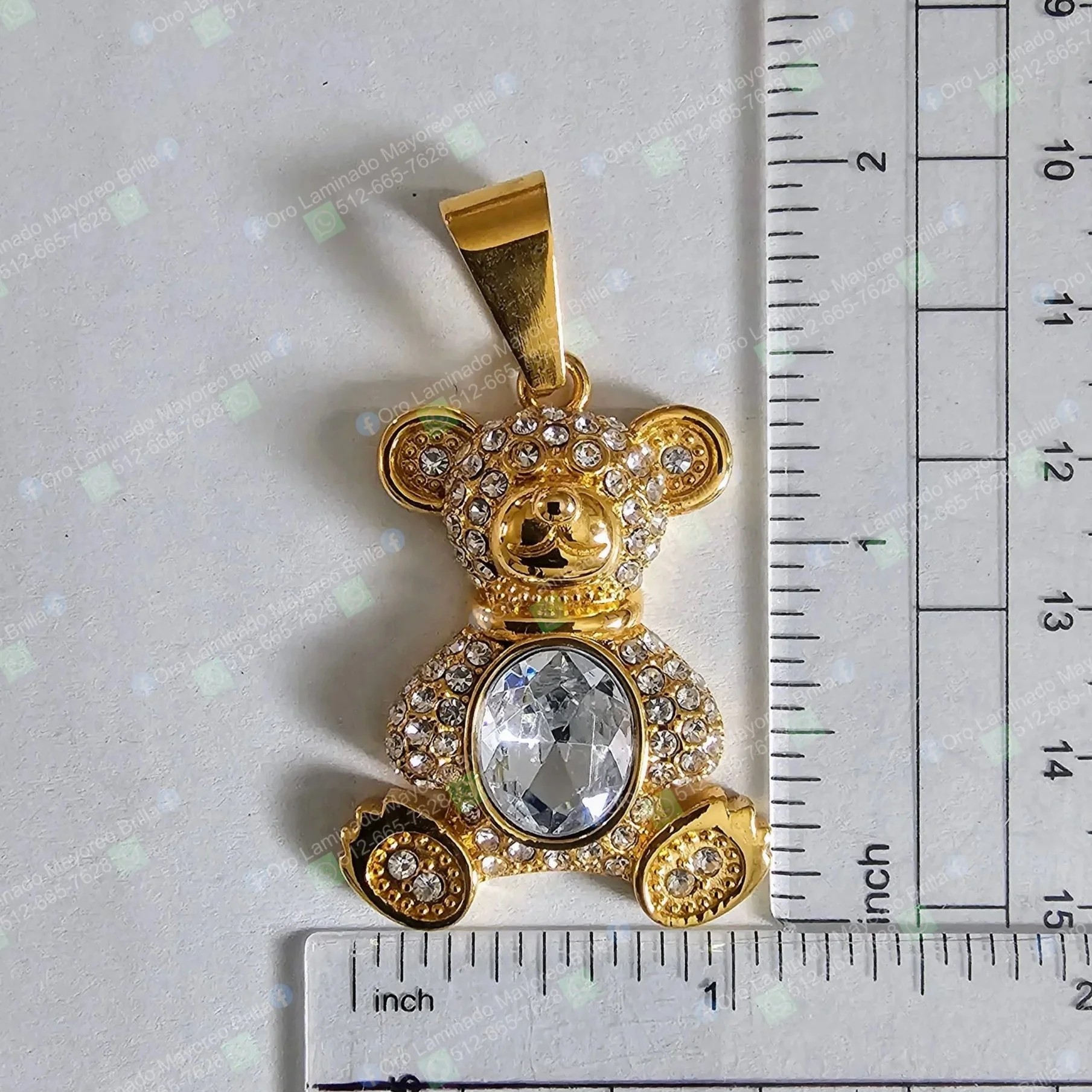 Dije Osito con Piedra Grande de Acero Inoxidable Color Oro | Teddy Bear Pendant with Large Stone Stainless Steel Gold Color