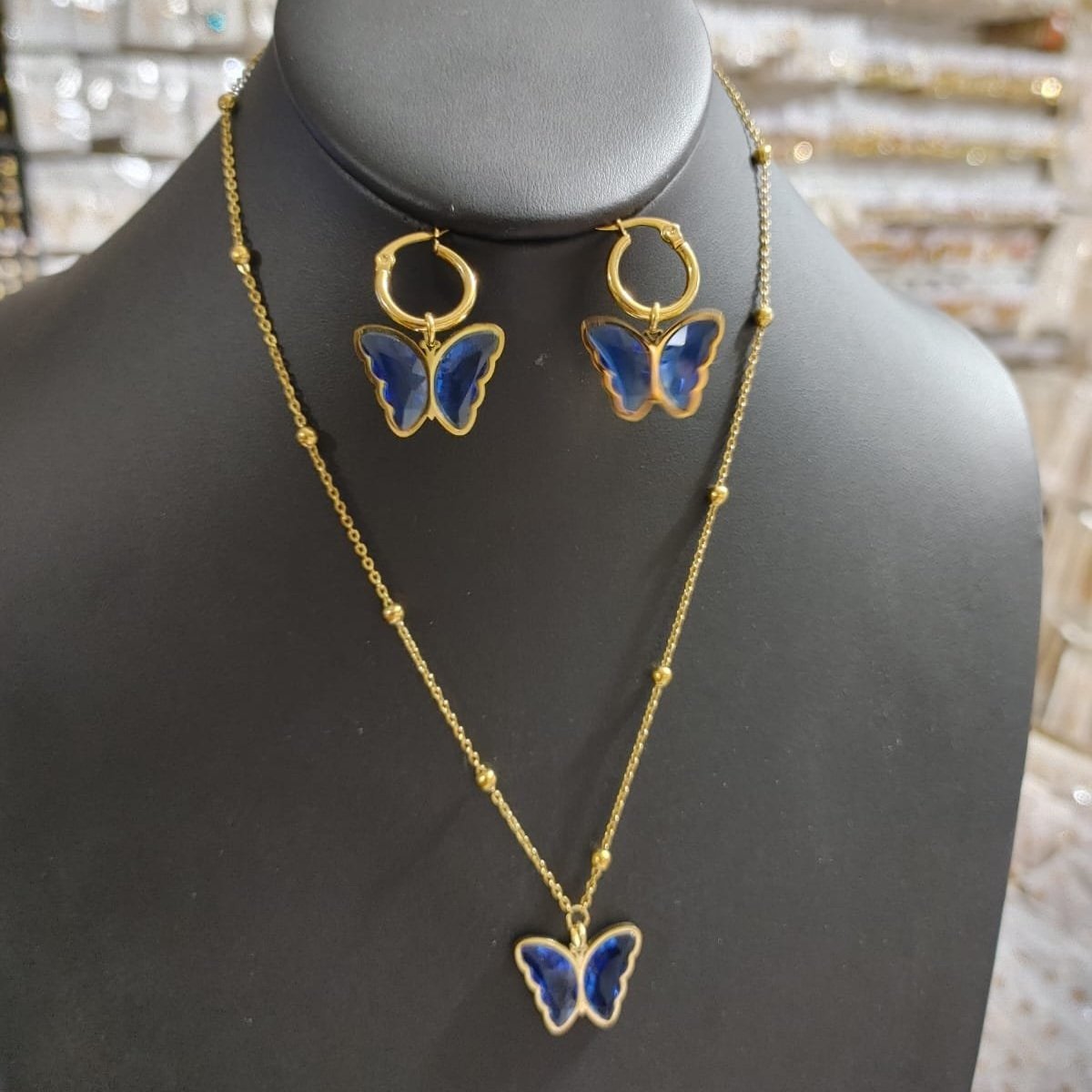 Juego de Mariposa Azul en Acero Inoxidable | Blue Butterfly Set in Stainless Steel