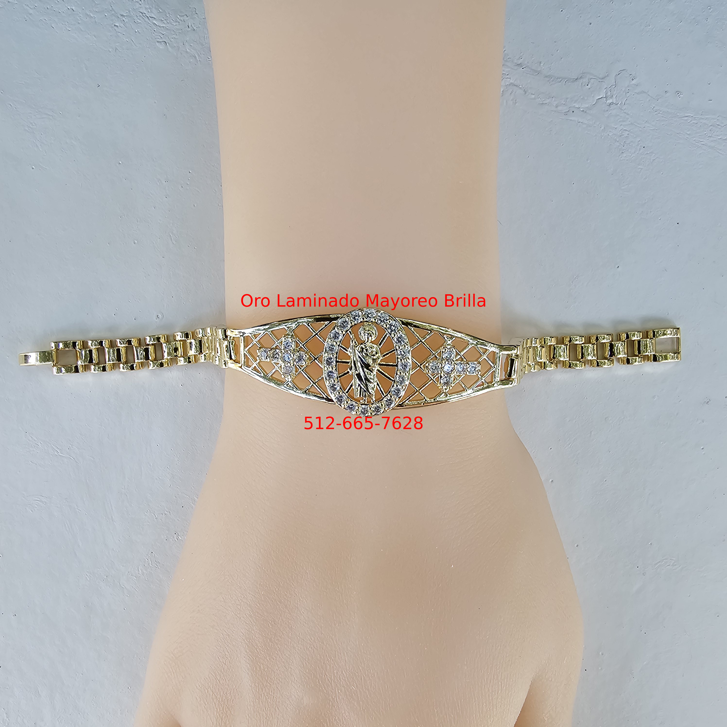 Pulsera de Oro Laminado con Virgen de Guadalupe y Diseño de Malla | Laminated Gold Bracelet with Virgin of Guadalupe and Mesh Design