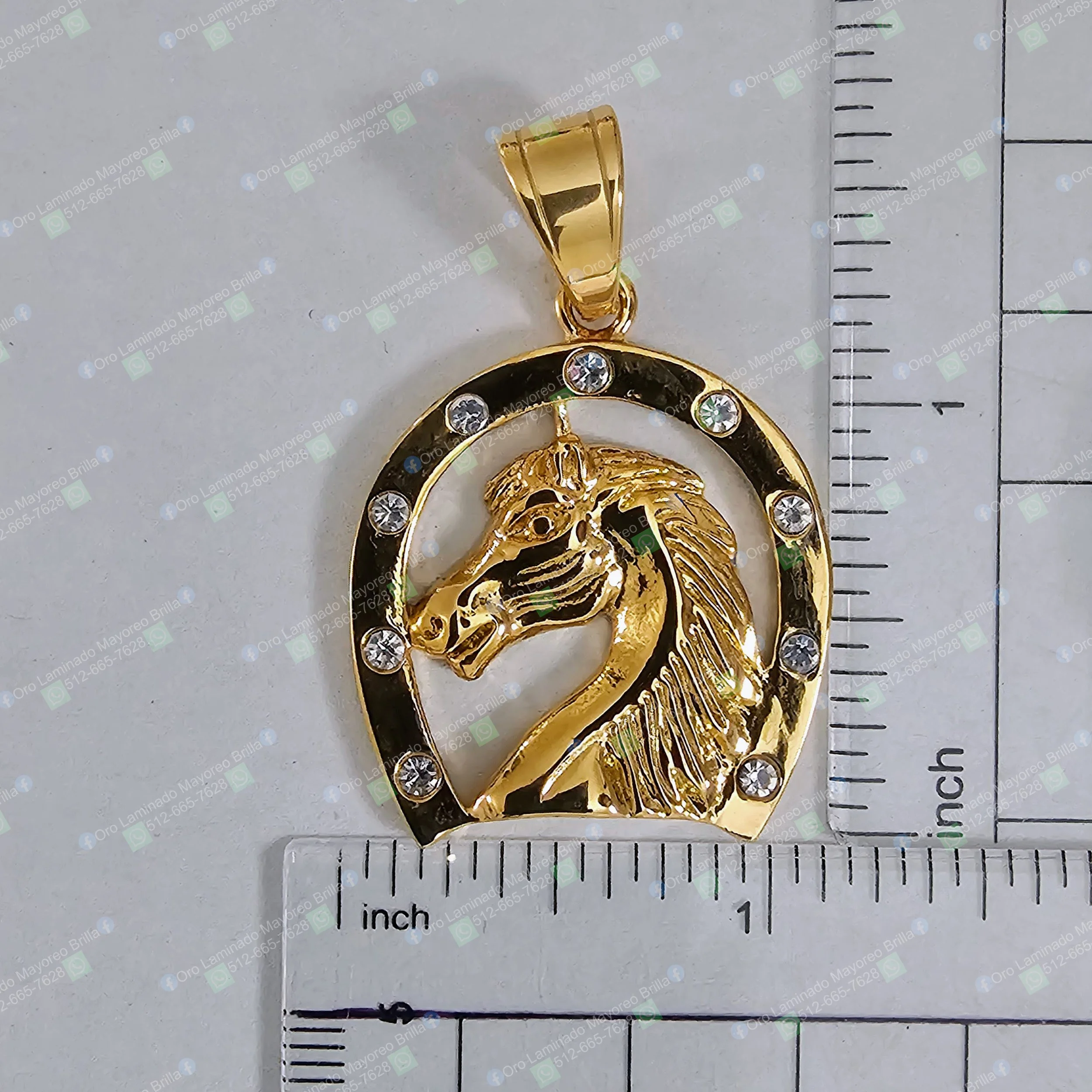 Dije Herradura con Cabeza de Caballo de Acero Inoxidable Color Oro | Horseshoe Horse Head Pendant Stainless Steel Gold Color