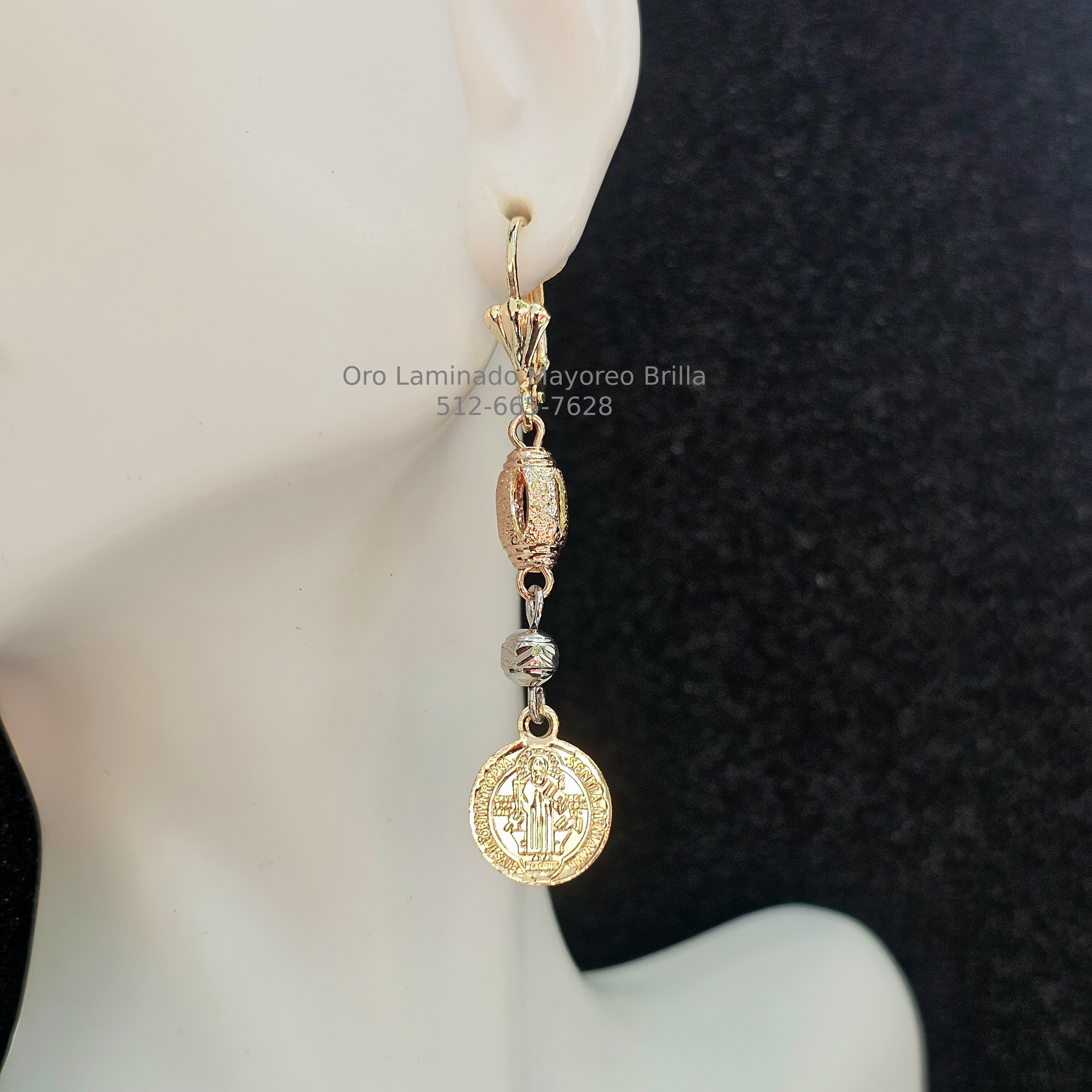 Aretes Colgantes San Benito Tricolor | Tricolor Saint Benedict Drop Earrings