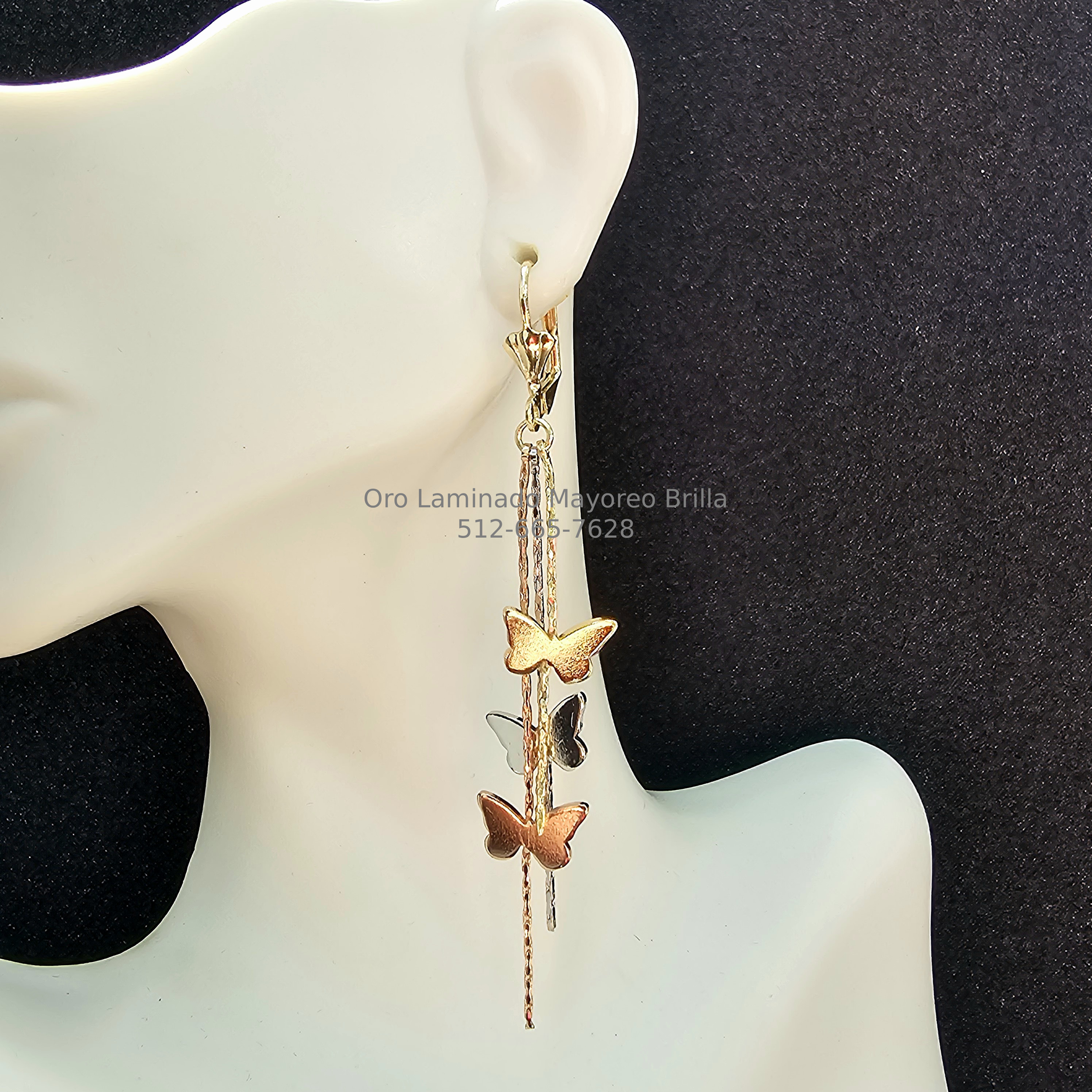 Arete colgante mariposa tricolor | Tricolor Butterfly Dangle Earring
