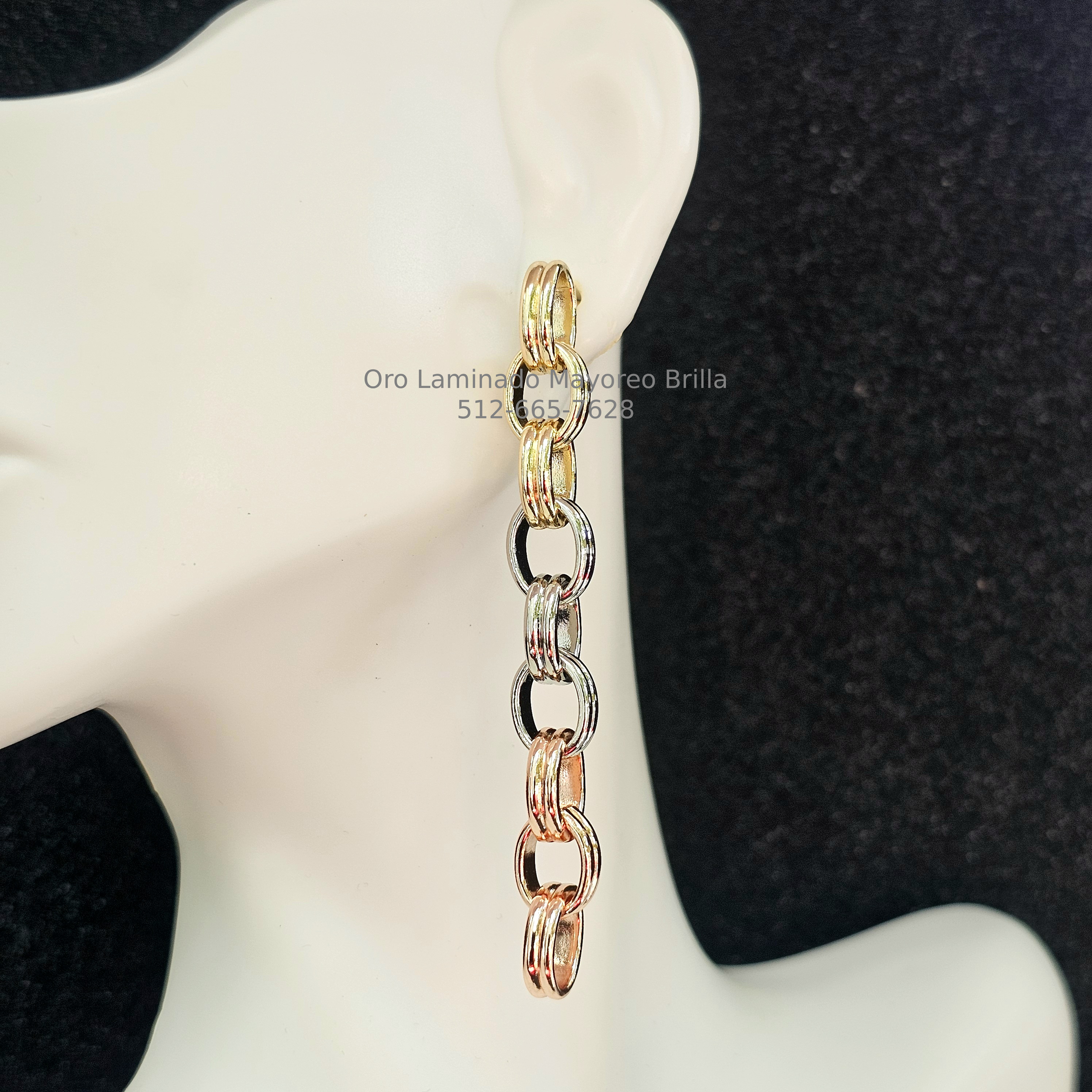 Arete Largo de Argollas Tricolor | Tricolor Chain Link Drop Earring