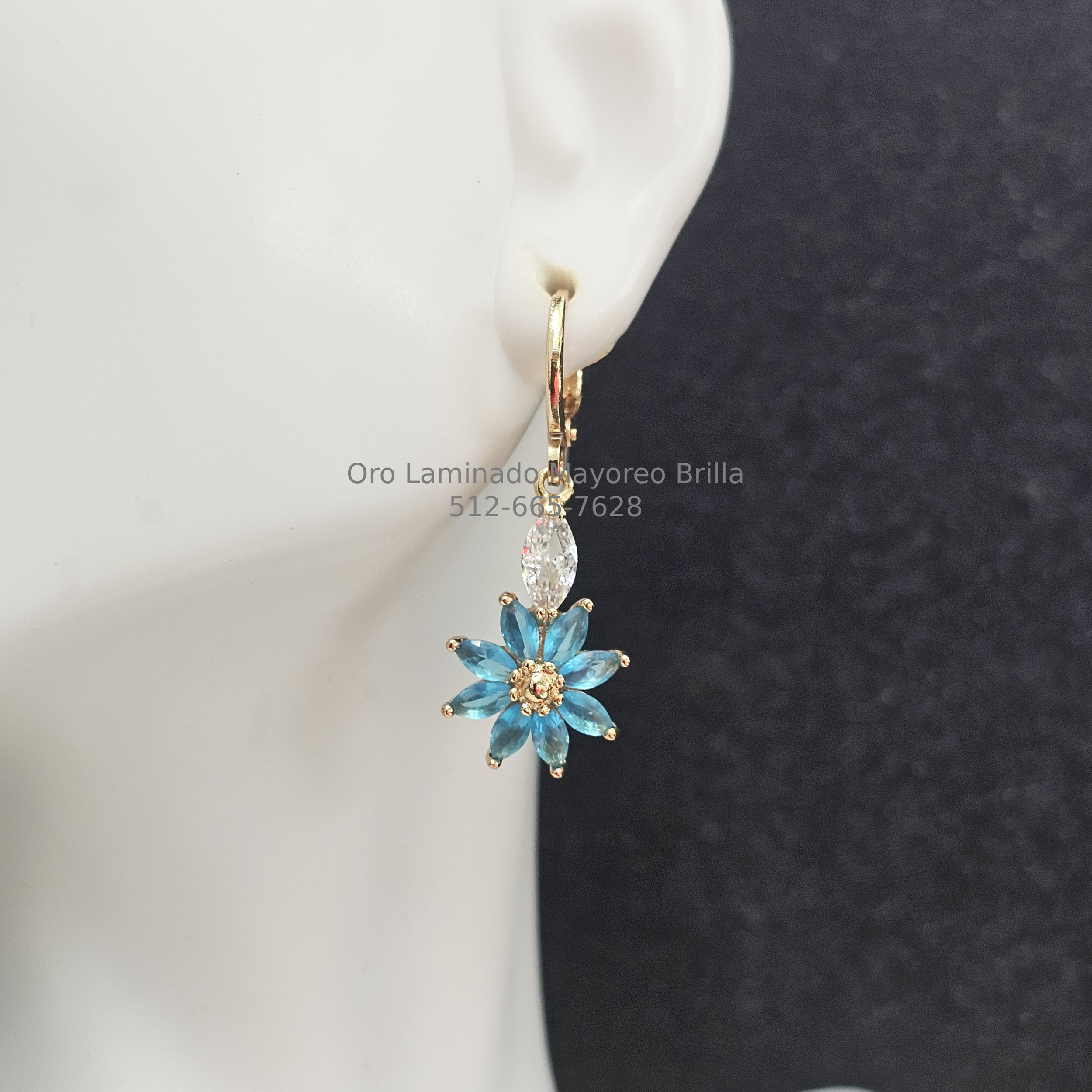 Aretes Flor Azul Colgantes | Blue Flower Drop Earrings