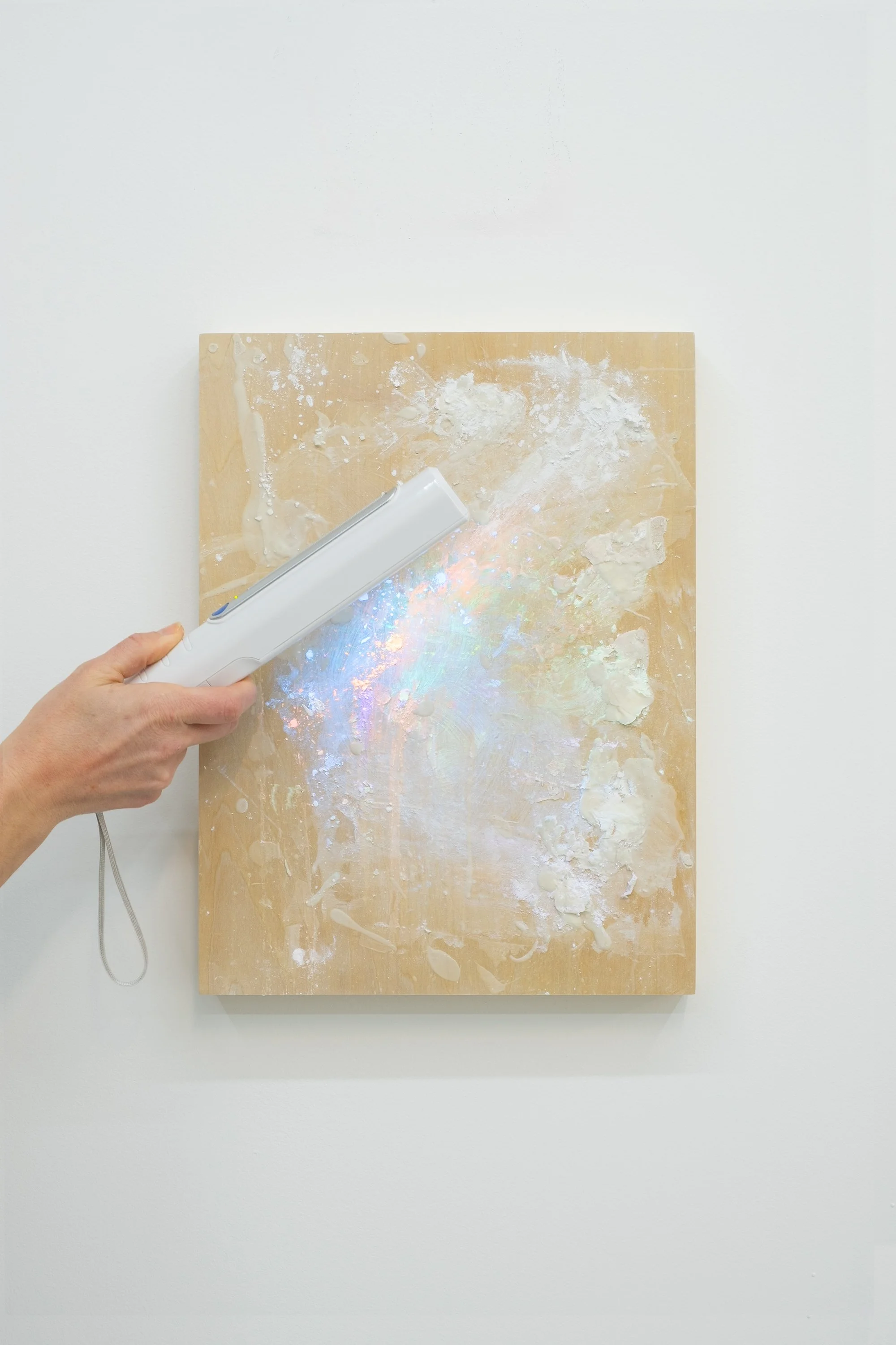 Unseen Color Pallets: Violet (2023) Phosphor powder, gel medium, wood panel, uv lamp, 16h x 12w x 1.5d in