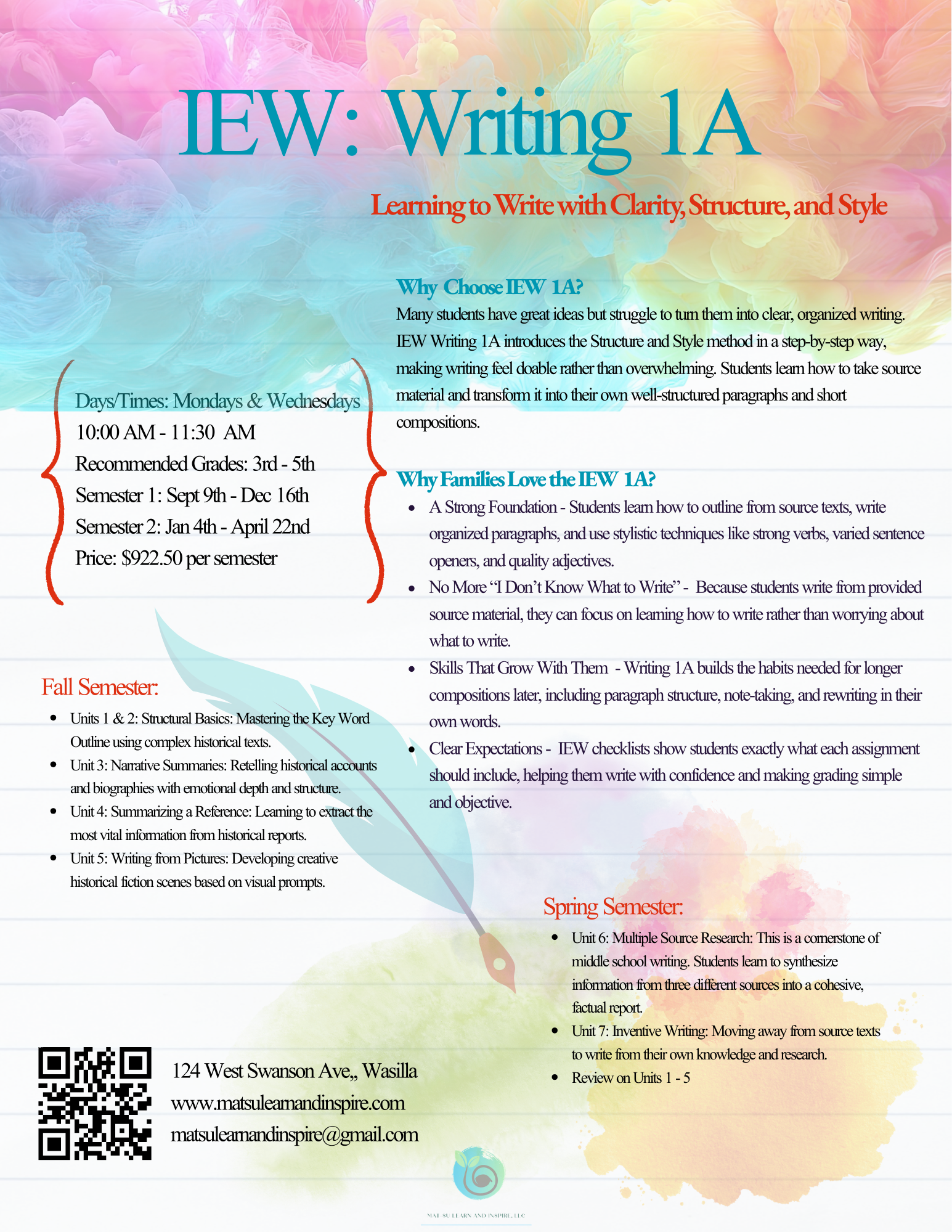 Writing 1A: Structure and Style - 3rd - 5th Grade - Fall Semester