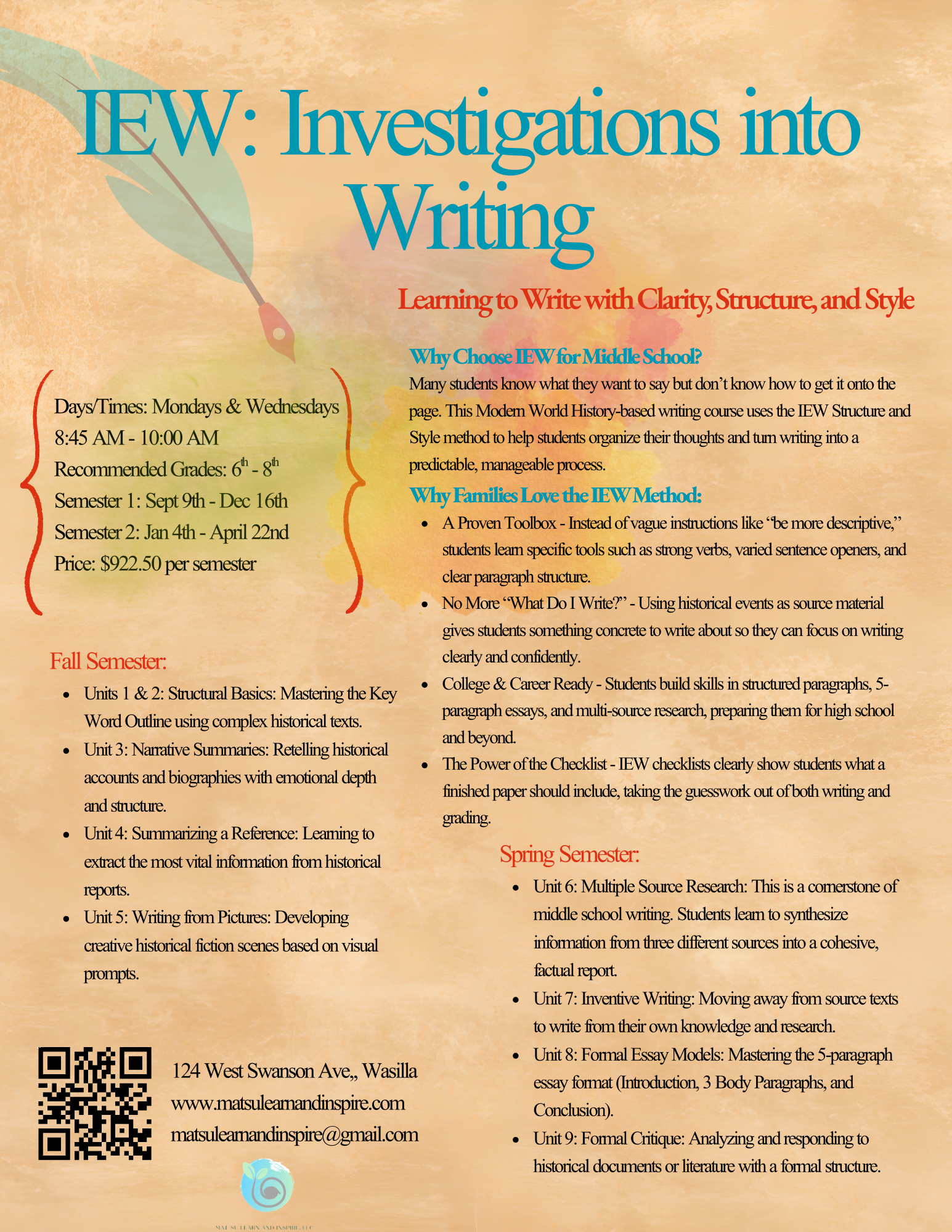 IEW: Investigations in Writing 6th - 8th - Fall Semester 