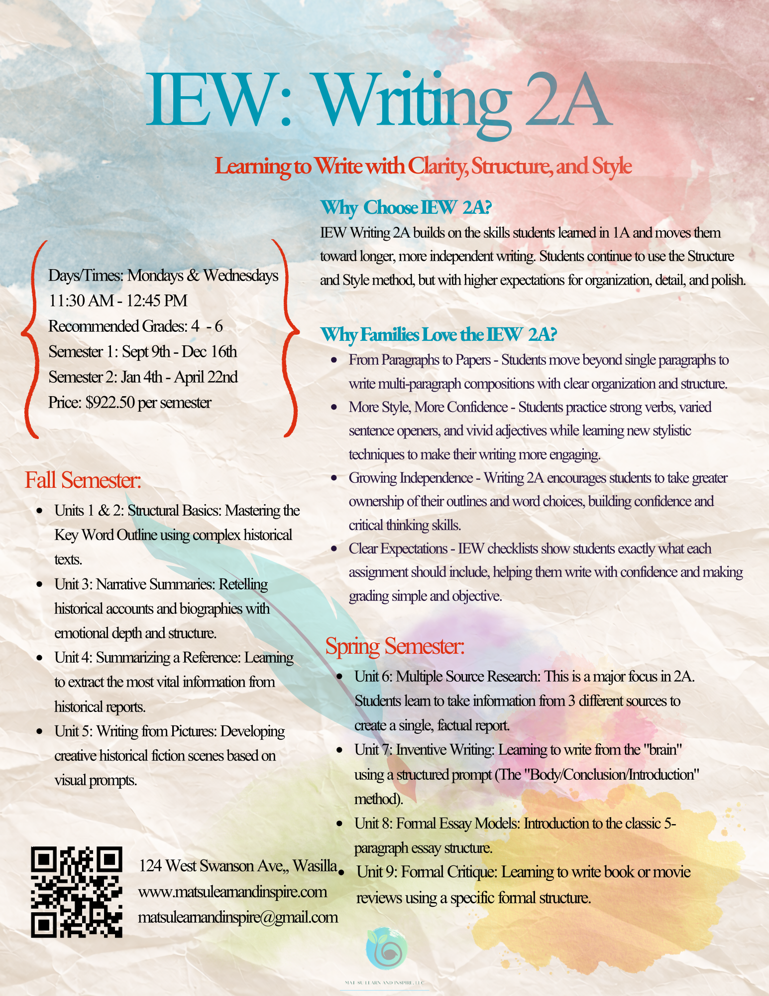 Writing Structure and Style Level 2A (4th-5th) Fall Semester