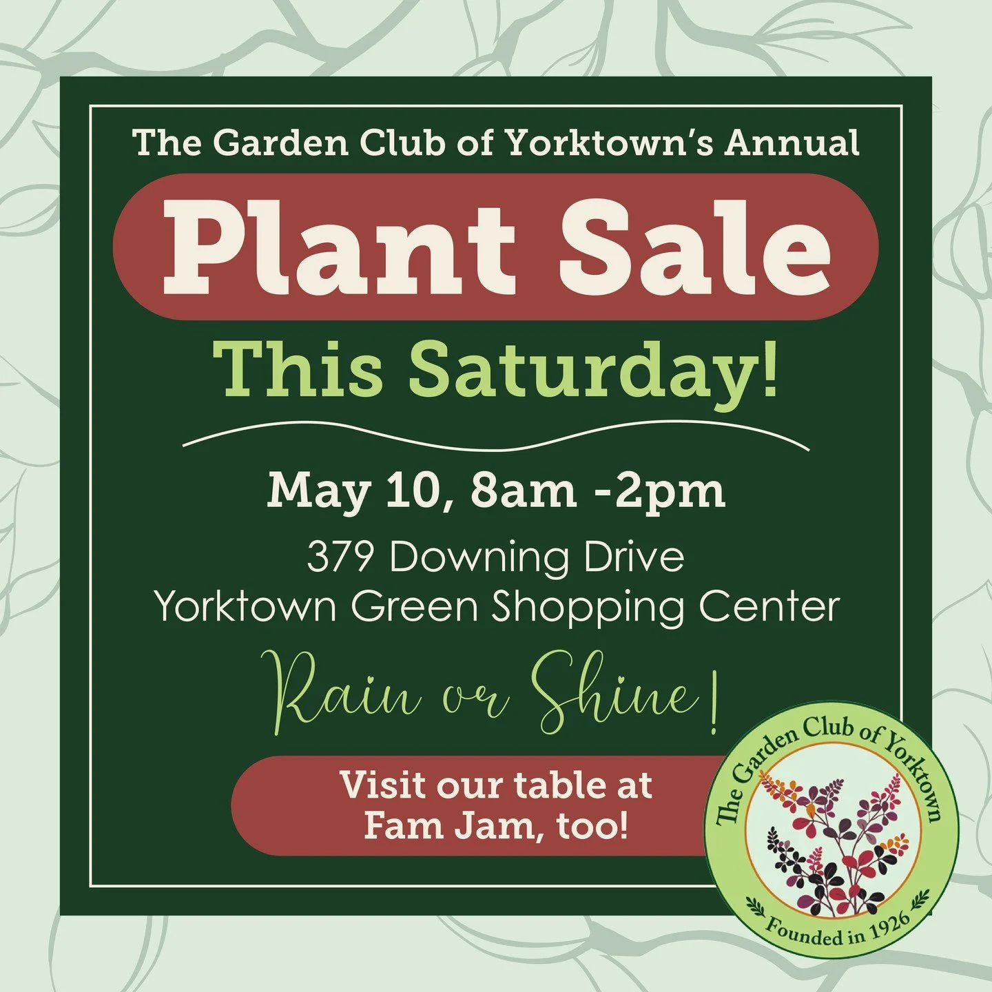 🌿 Our Annual Plant Sale is almost here!
Shop native plants, herbs, perennials, and gorgeous spring favorites this Saturday, May 10, from 8 AM to 2 PM at Yorktown Green Shopping Center (across from Suburban Wines)! 🌸
But that’s not all—