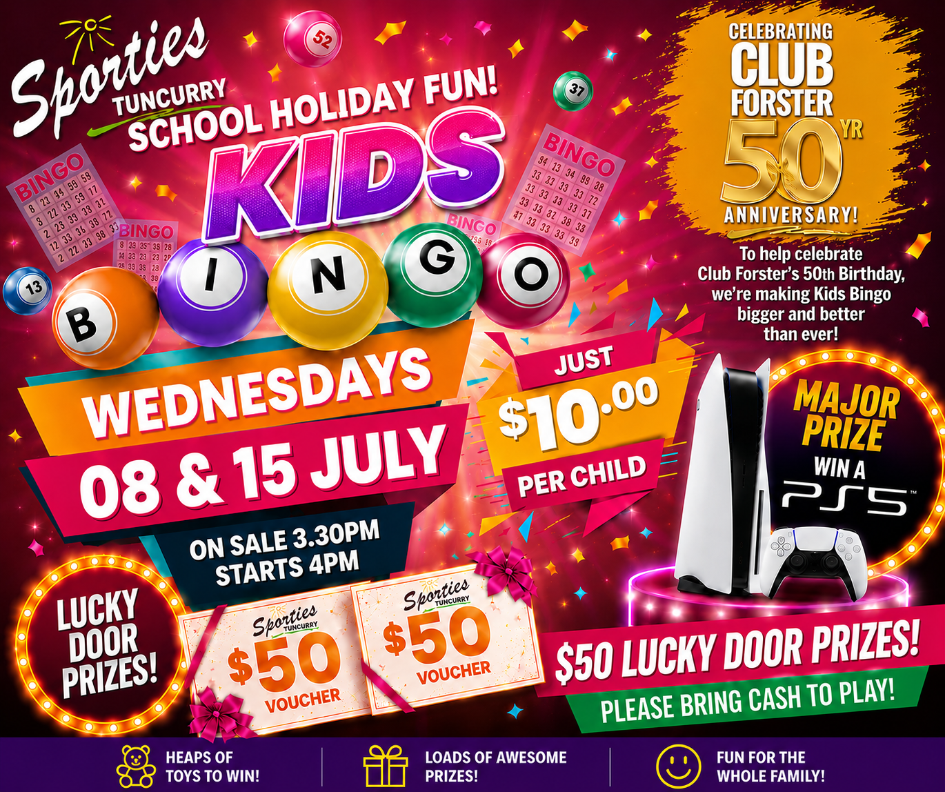 Kids WINTER Holidays Bingo 🎉 Club Forster 50th Birthday Event at Sporties! 🎉