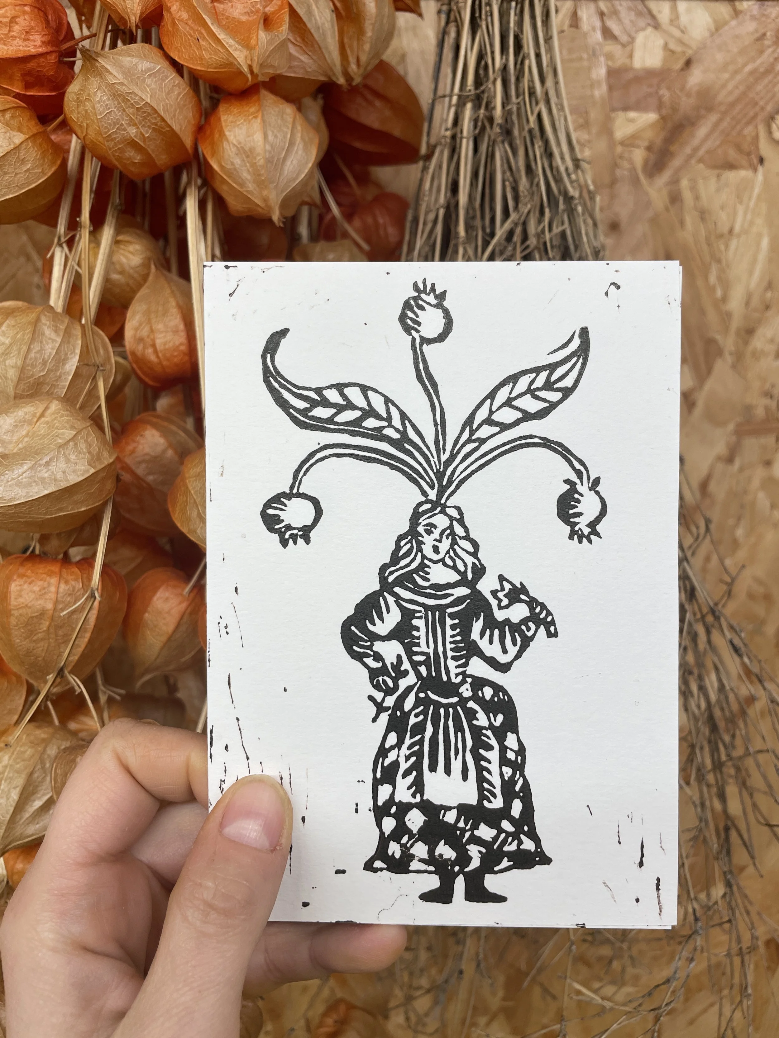 HEDGE WITCH Linocut Postcard