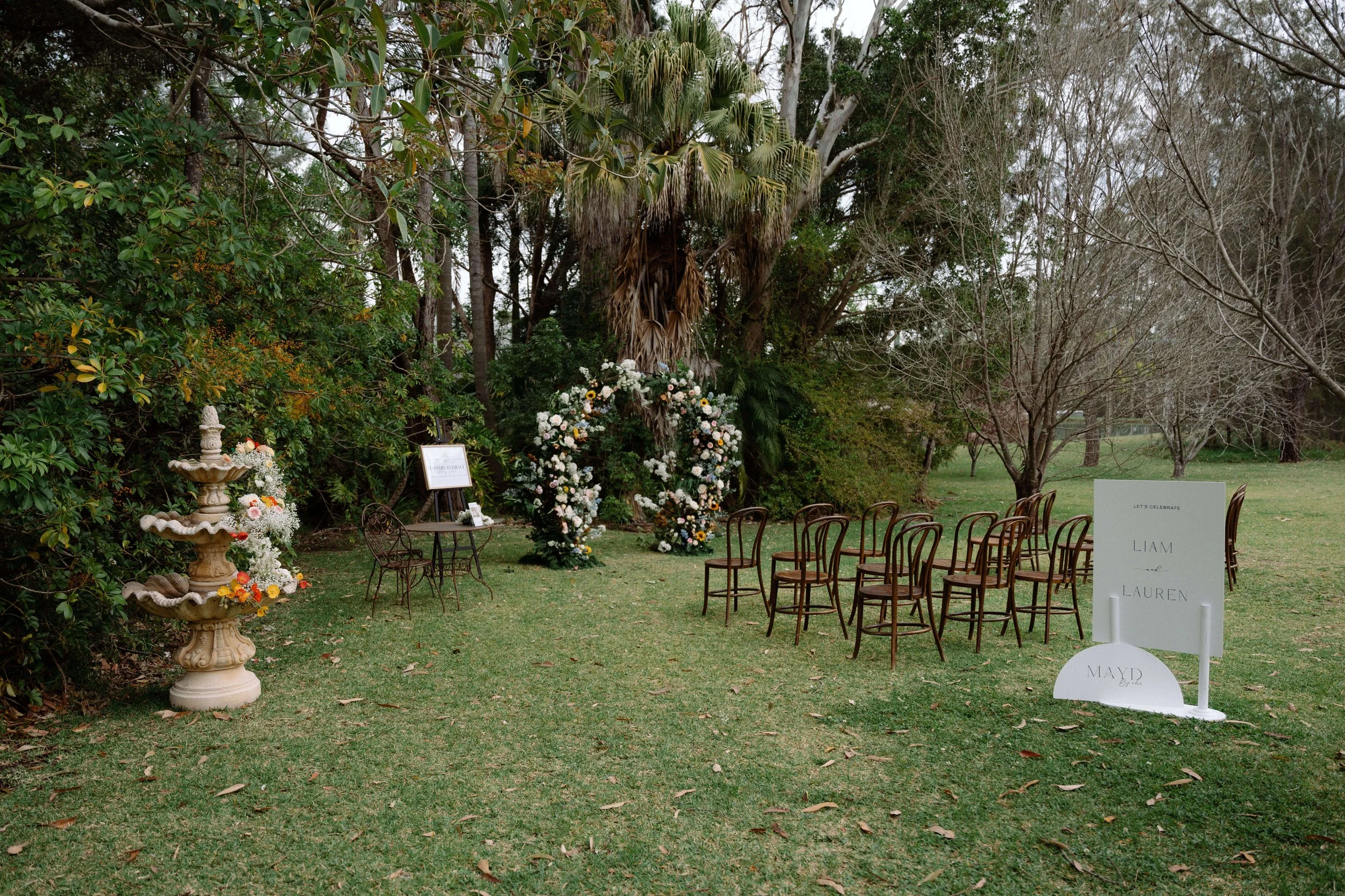 Wedding celebration immersed in tropical garden setting