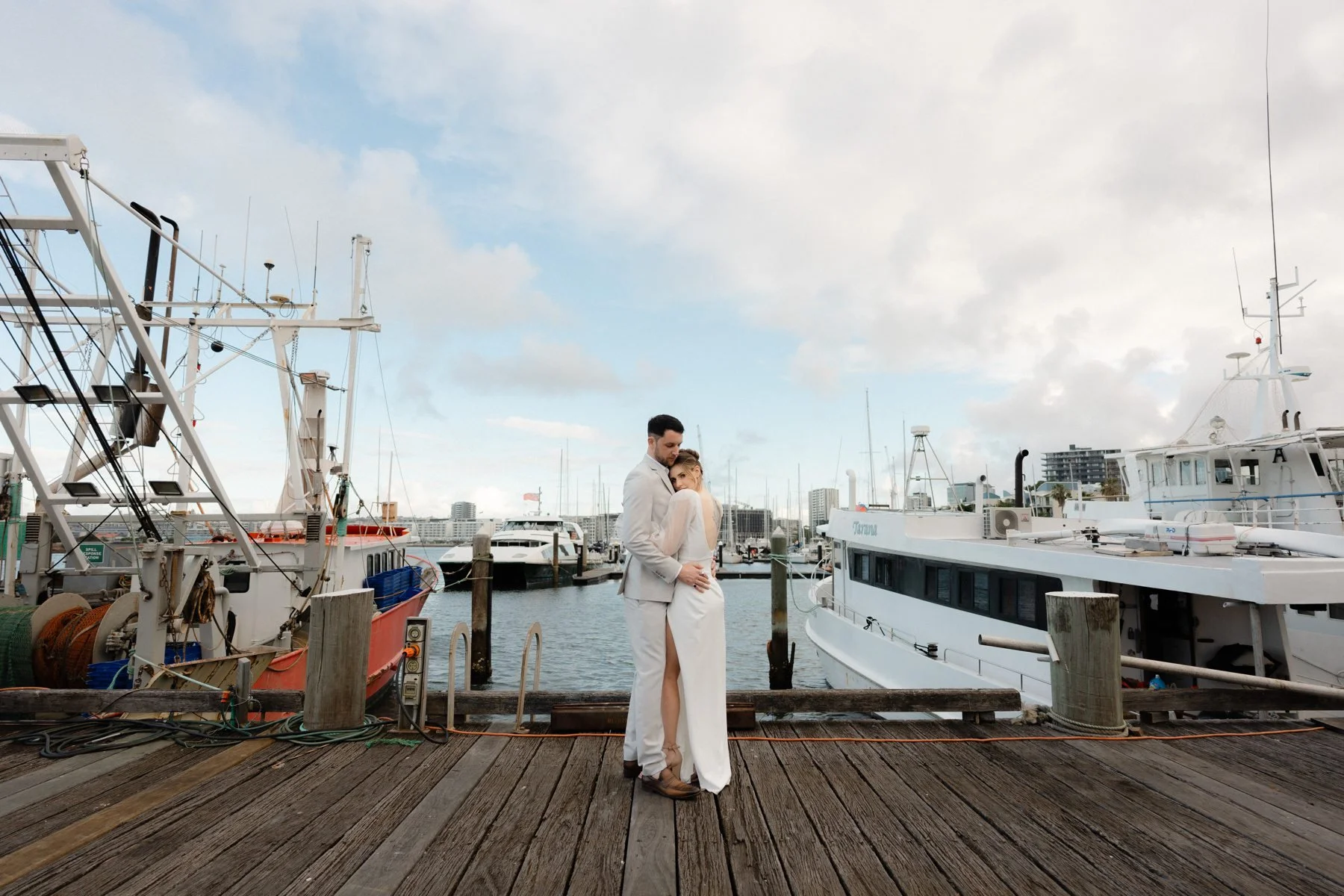 Newcastle Cruising Yacht Club wedding portraits — candid moment
