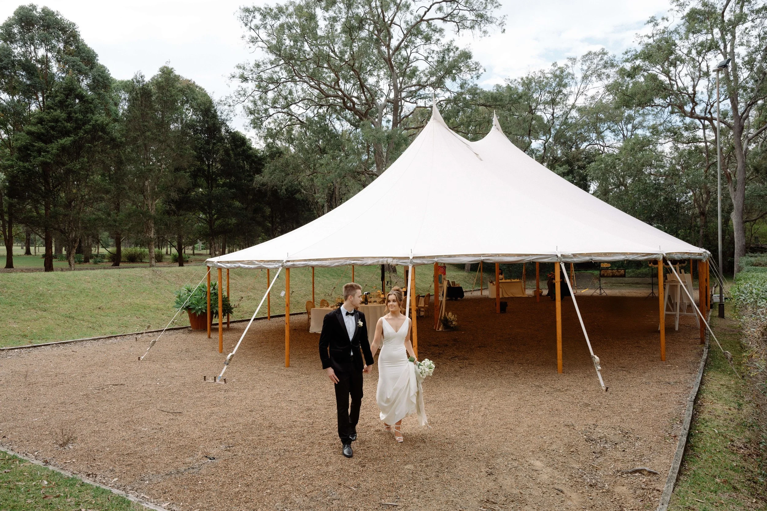 Large wedding reception layout in the Sunken Garden Hunter Valley