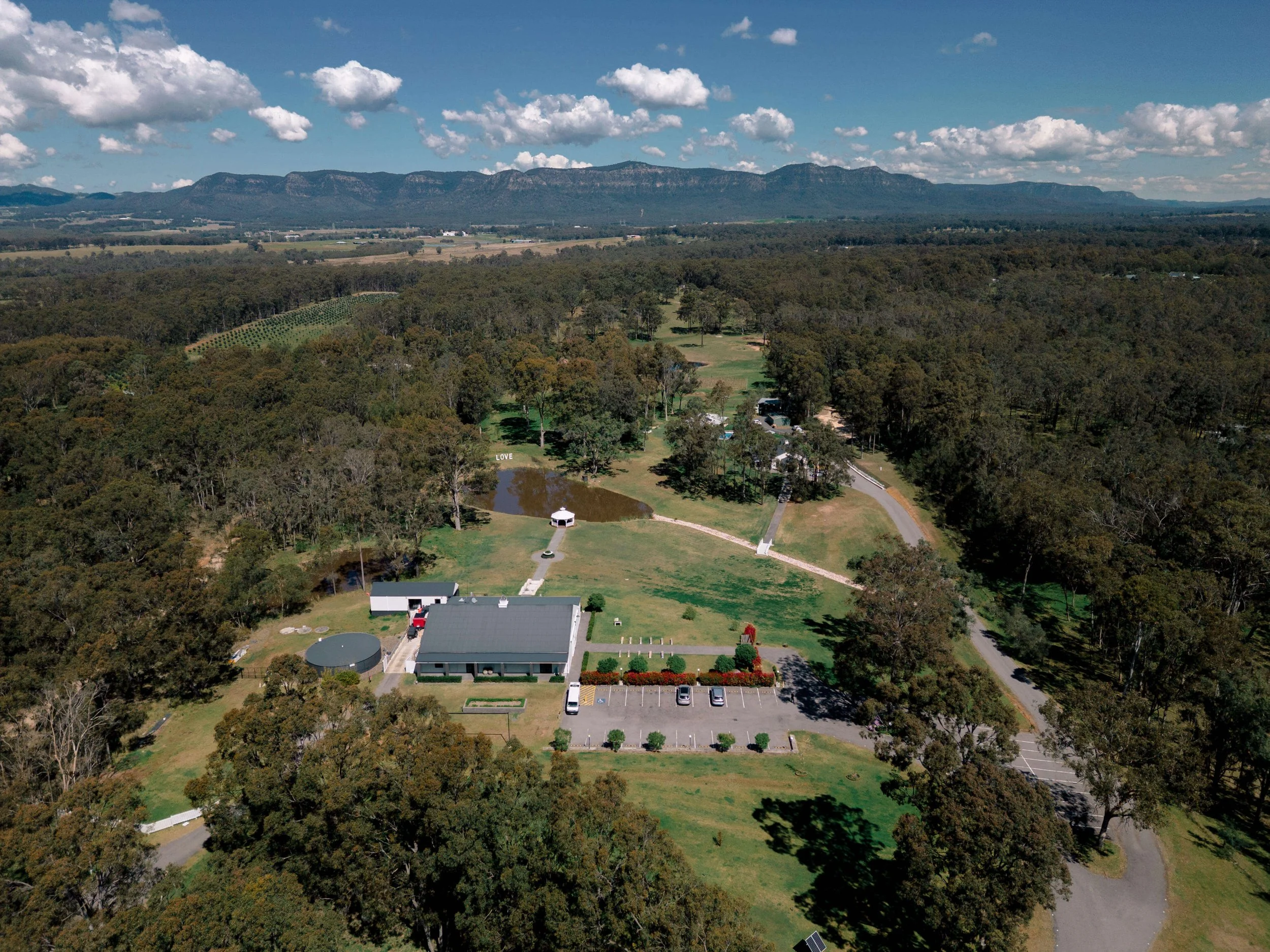 1 White Barn Pokolbin Weddings Hunter Valley entire property drone shot