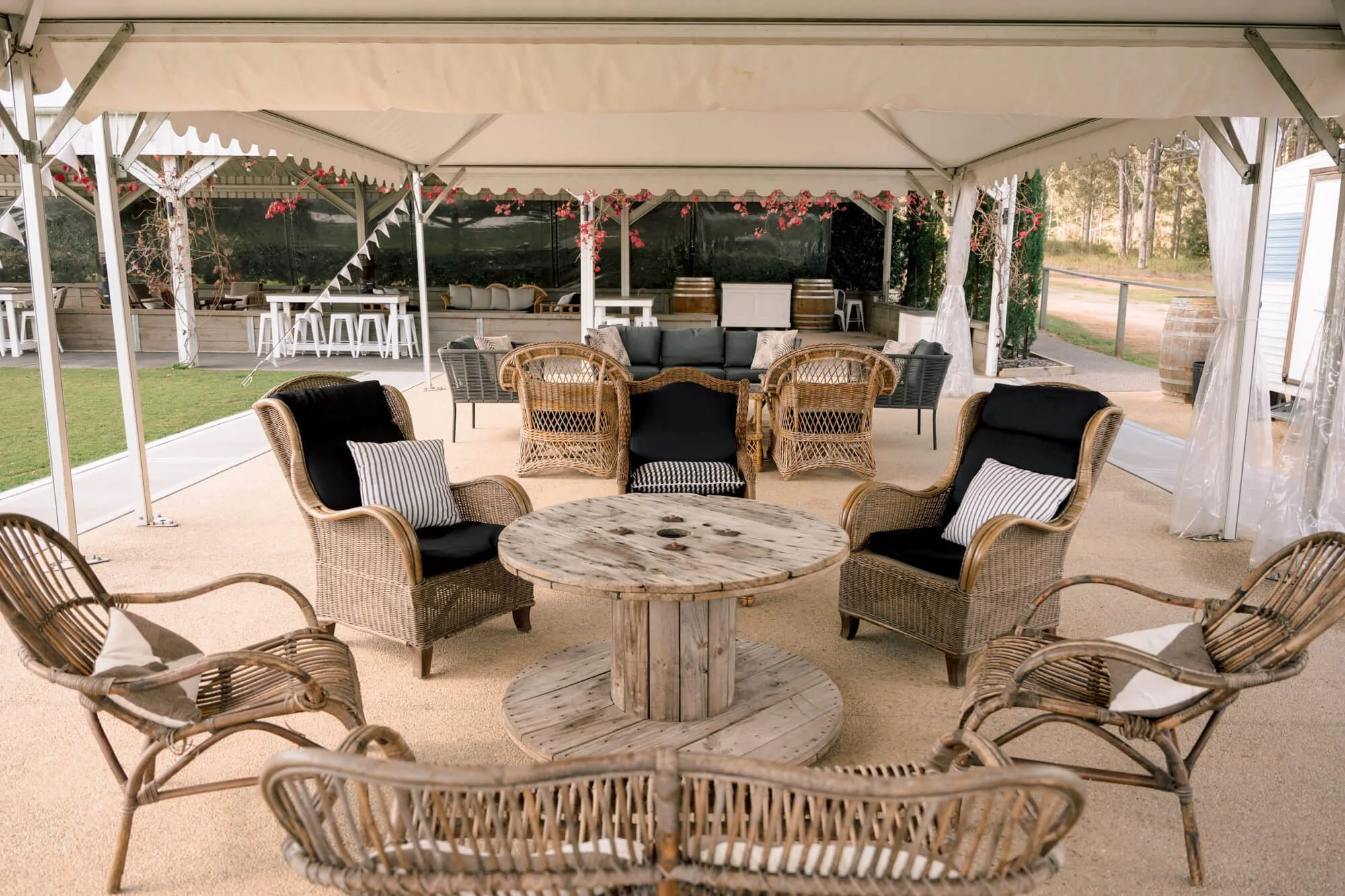 Social, open-air reception atmosphere at Squires Vineyard