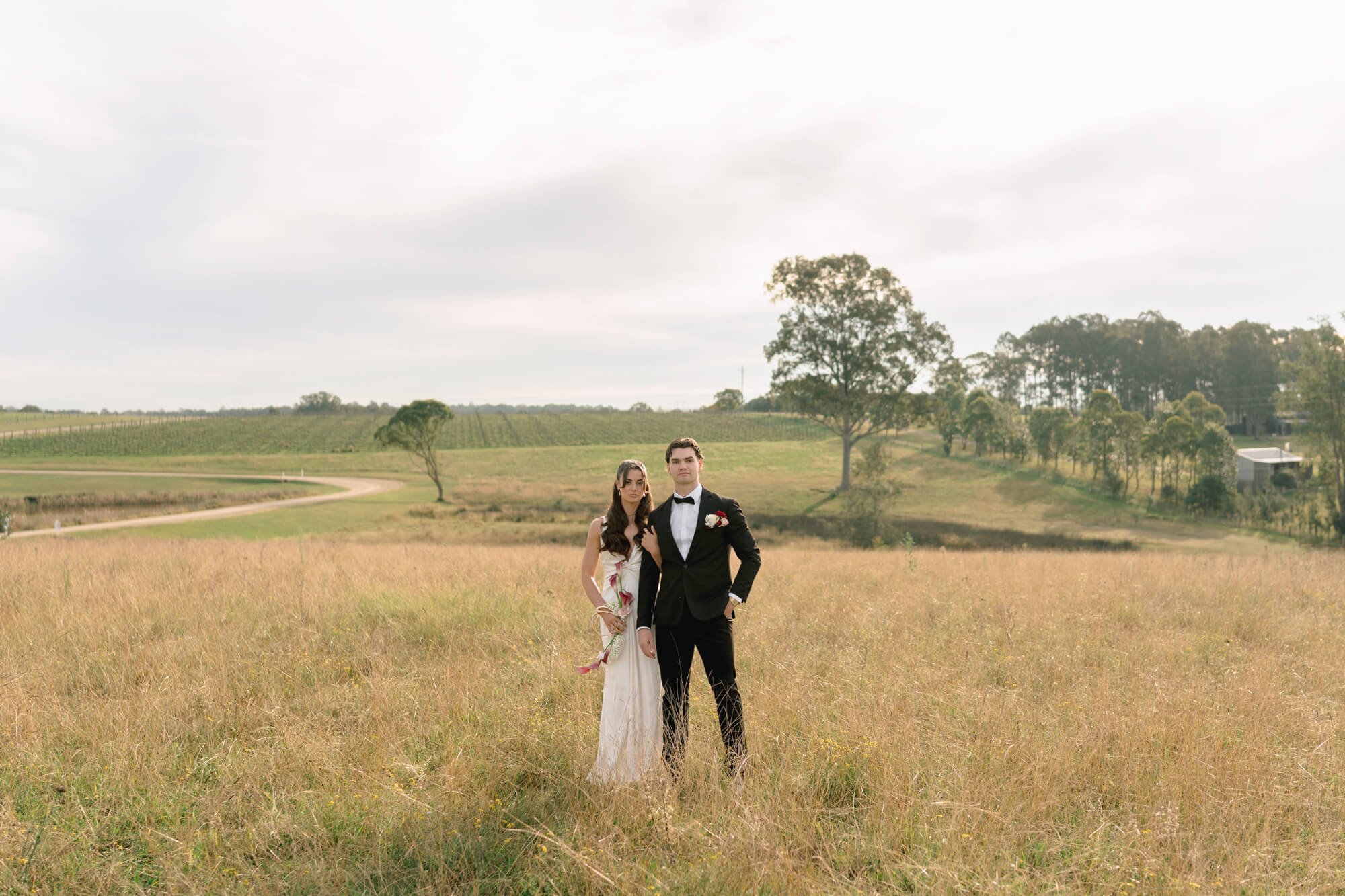 Vineyard sunset portraits at Squires Vineyard Pokolbin Bride & Groom