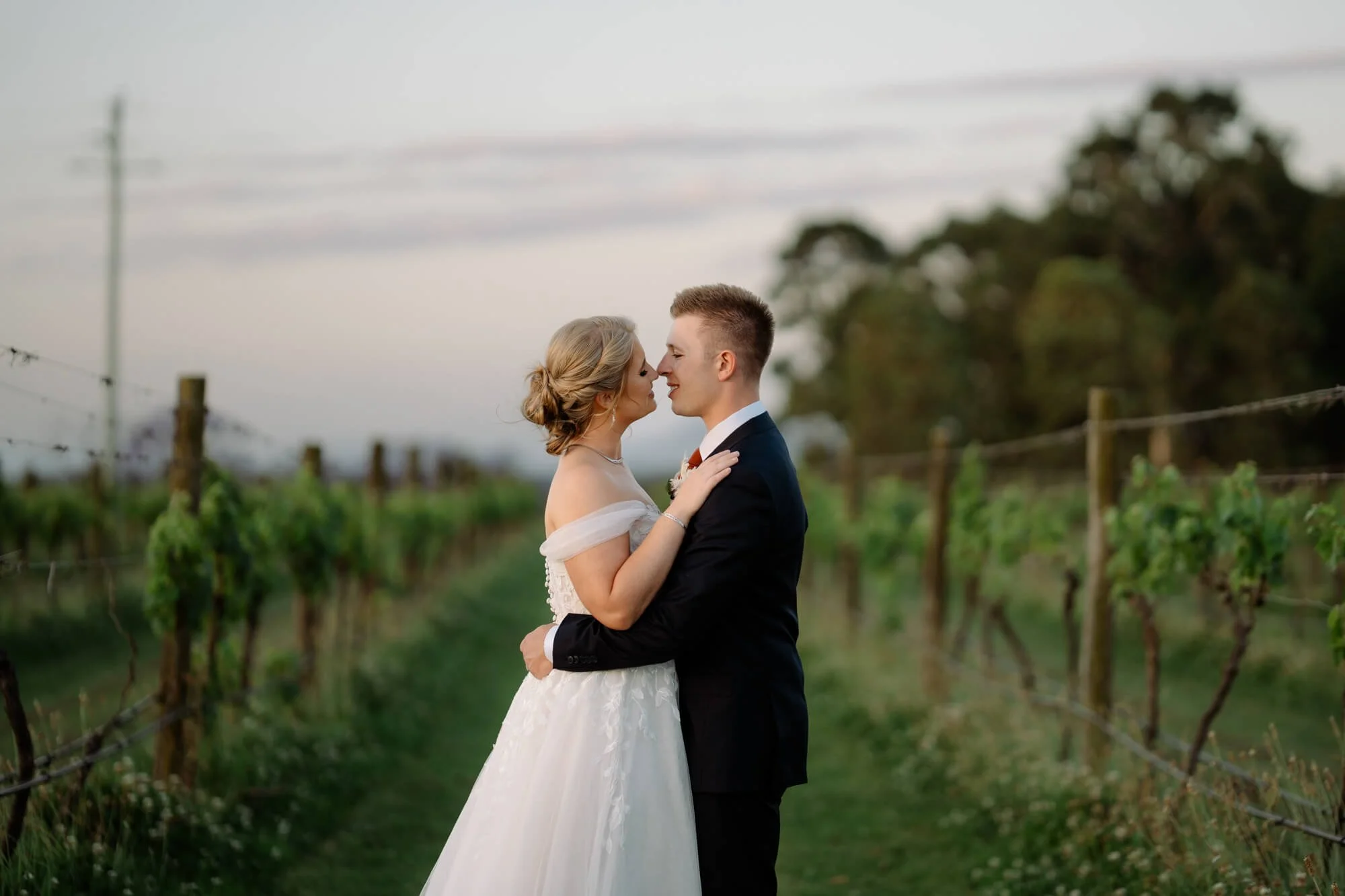 Relaxed wedding portraits taken at Squires Vineyard Pokolbin