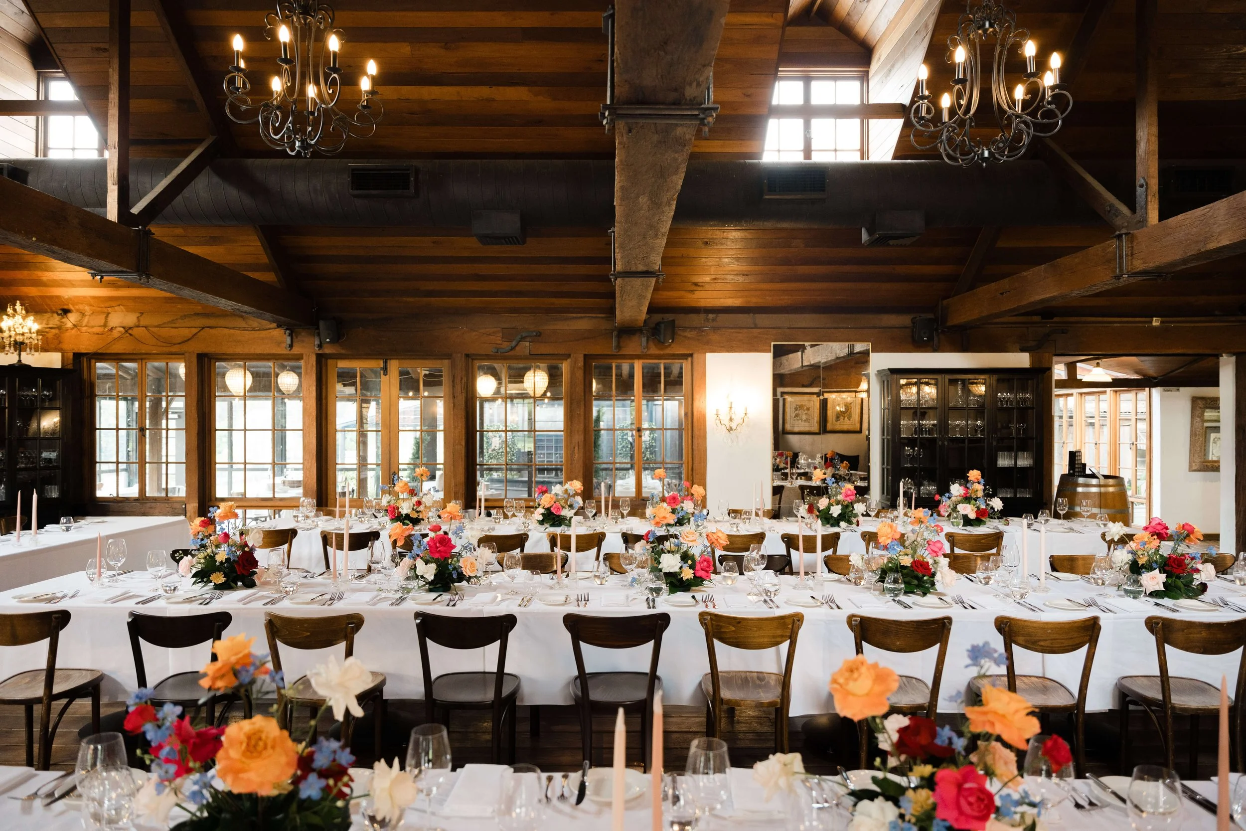 Wedding reception styling inside circa 1876