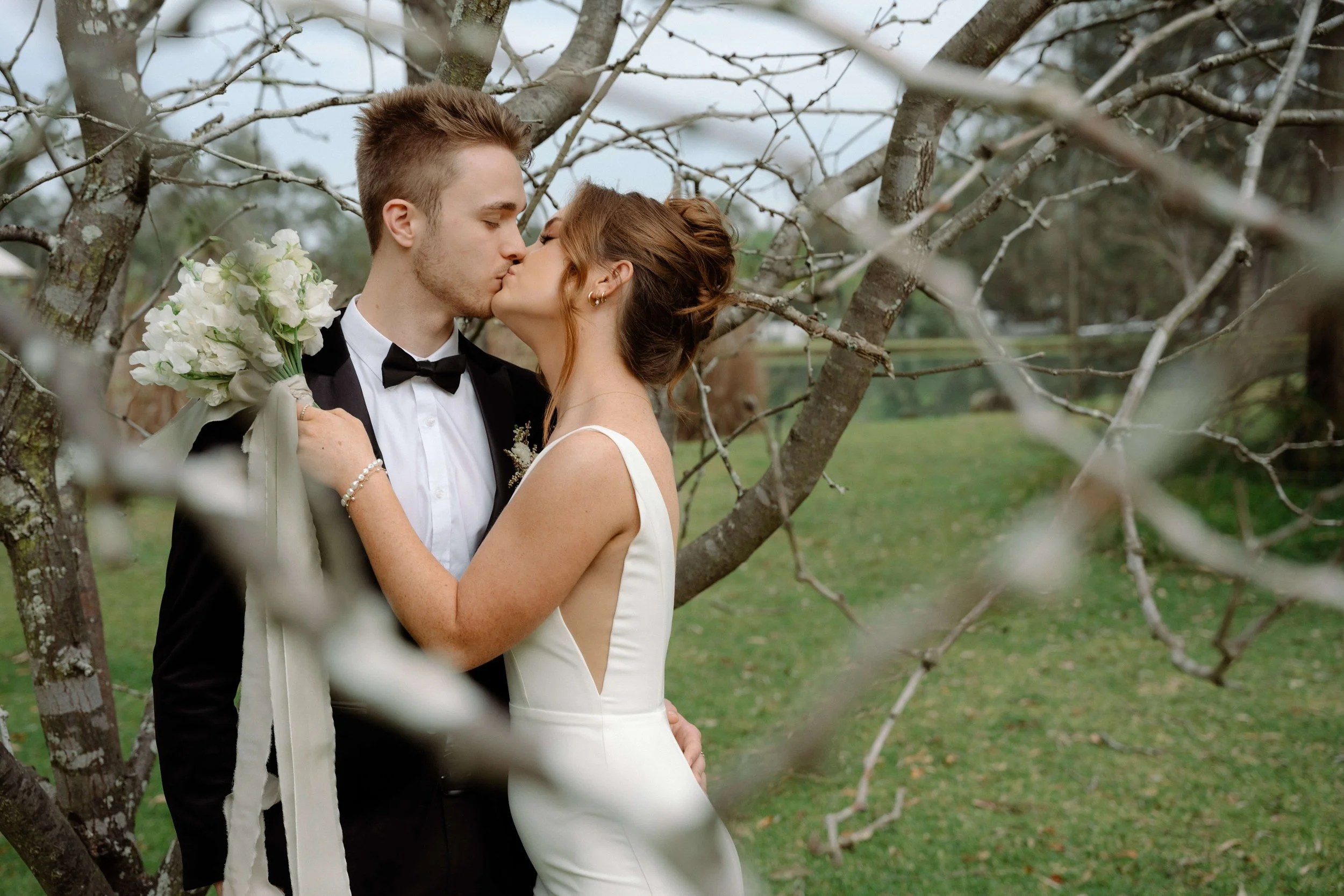 Natural wedding portraits surrounded by bushland setting